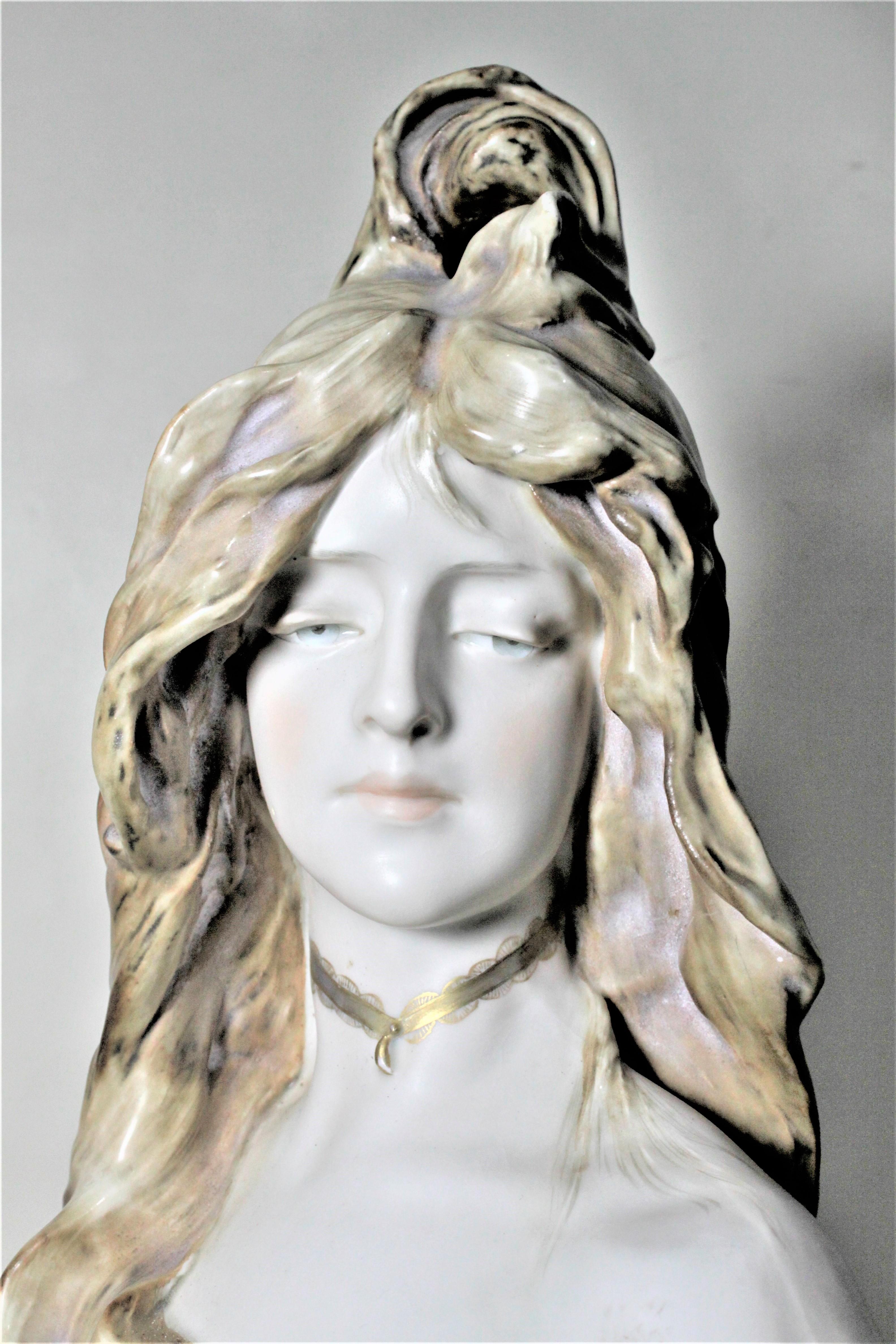 Large Art Nouveau Teplitz Porcelain Female Statue or Bust Entitled 
