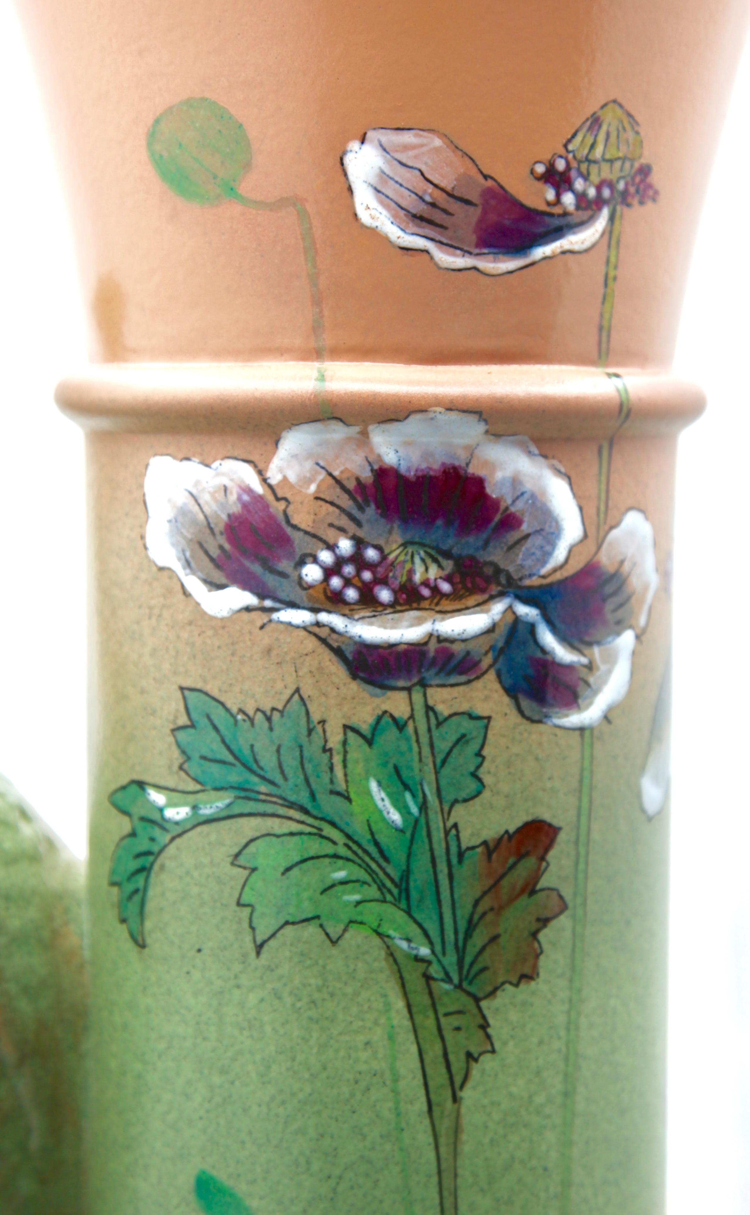 Large Art Nouveau Vase with a Sculpted Peacock and 'Opium' Poppies 4