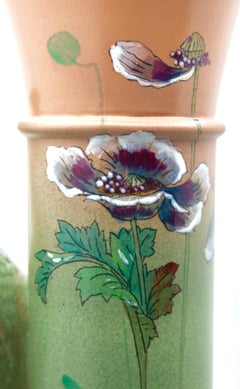 Large Art Nouveau Vase with a Sculpted Peacock and 'Opium' Poppies