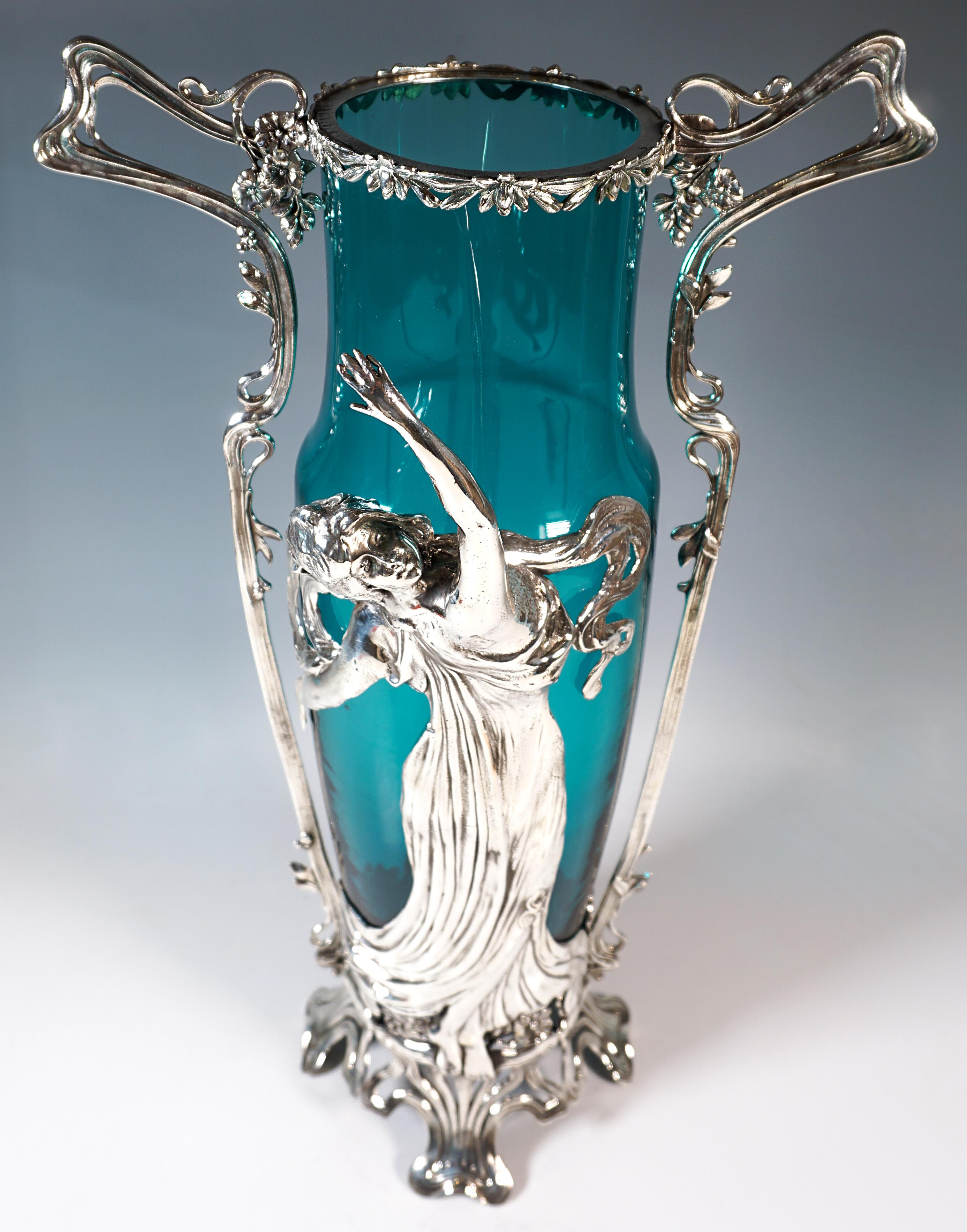 Große Jugendstilvase mit Plasitkfigur & Originalglas, WMF Deutschland um 1910 (Frühes 20. Jahrhundert) im Angebot
