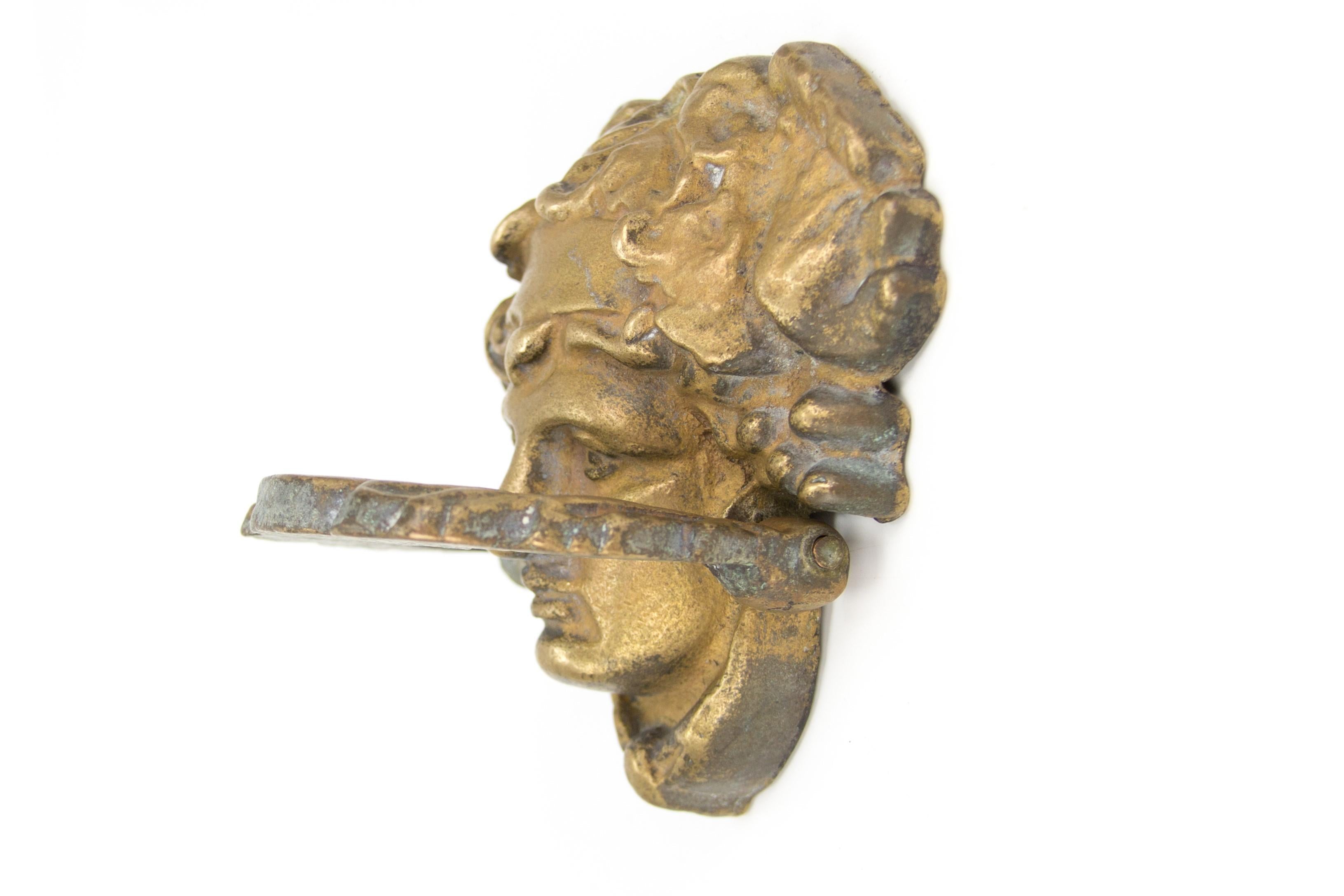 Large Art Nouveau Woman Face Bronze Door Knocker, circa 1920s 11