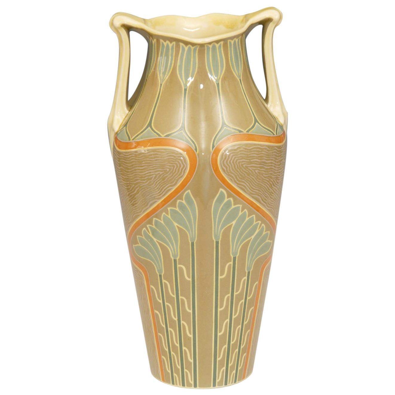 Large Art Noveau Twin Handled Vase For Sale