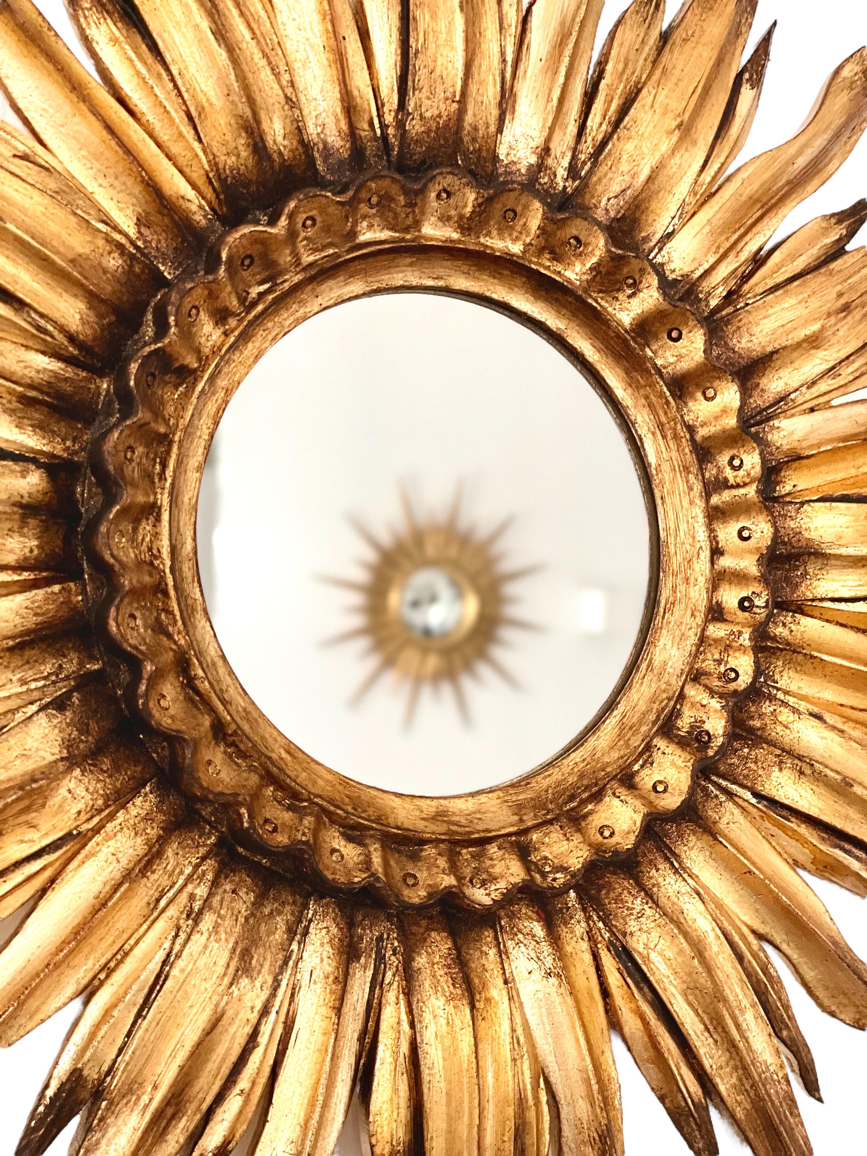 Portuguese Large Art Sunburst Gilt Mirror For Sale