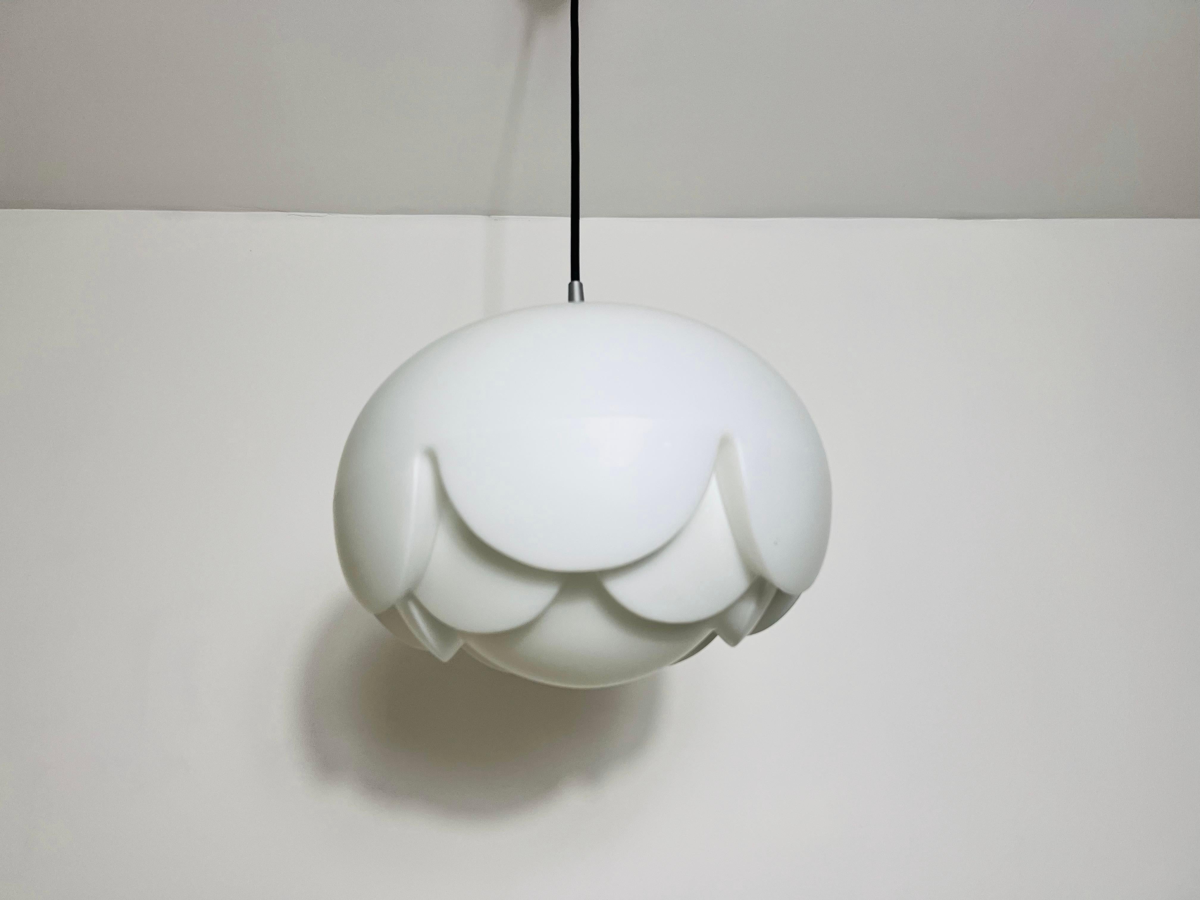 Mid-Century Modern Large Artichoke White Opal Hanging Lamp by Peill and Putzler, 1970s, Germany For Sale