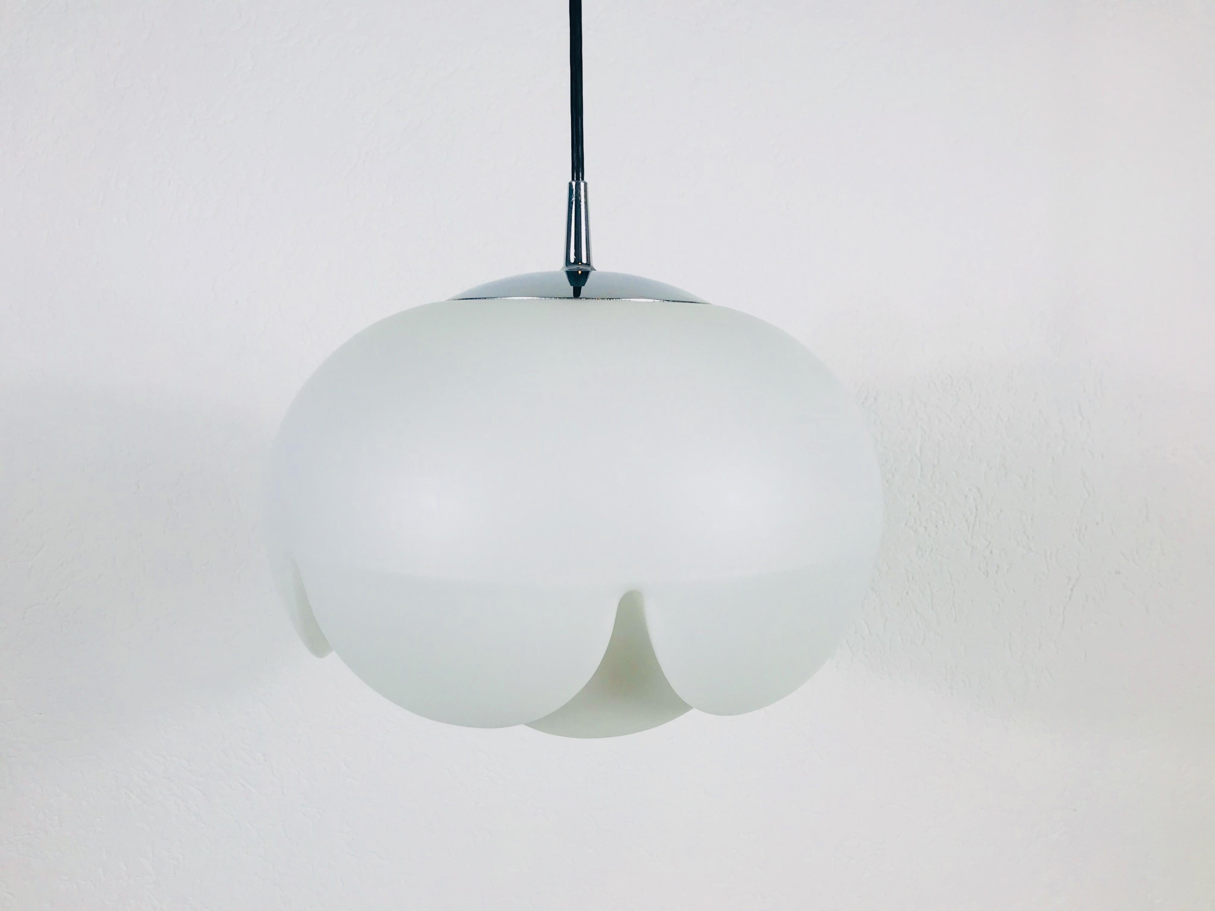 Large Artichoke White Opal Hanging Lamp by Peill and Putzler, 1970s, Germany In Good Condition In Hagenbach, DE