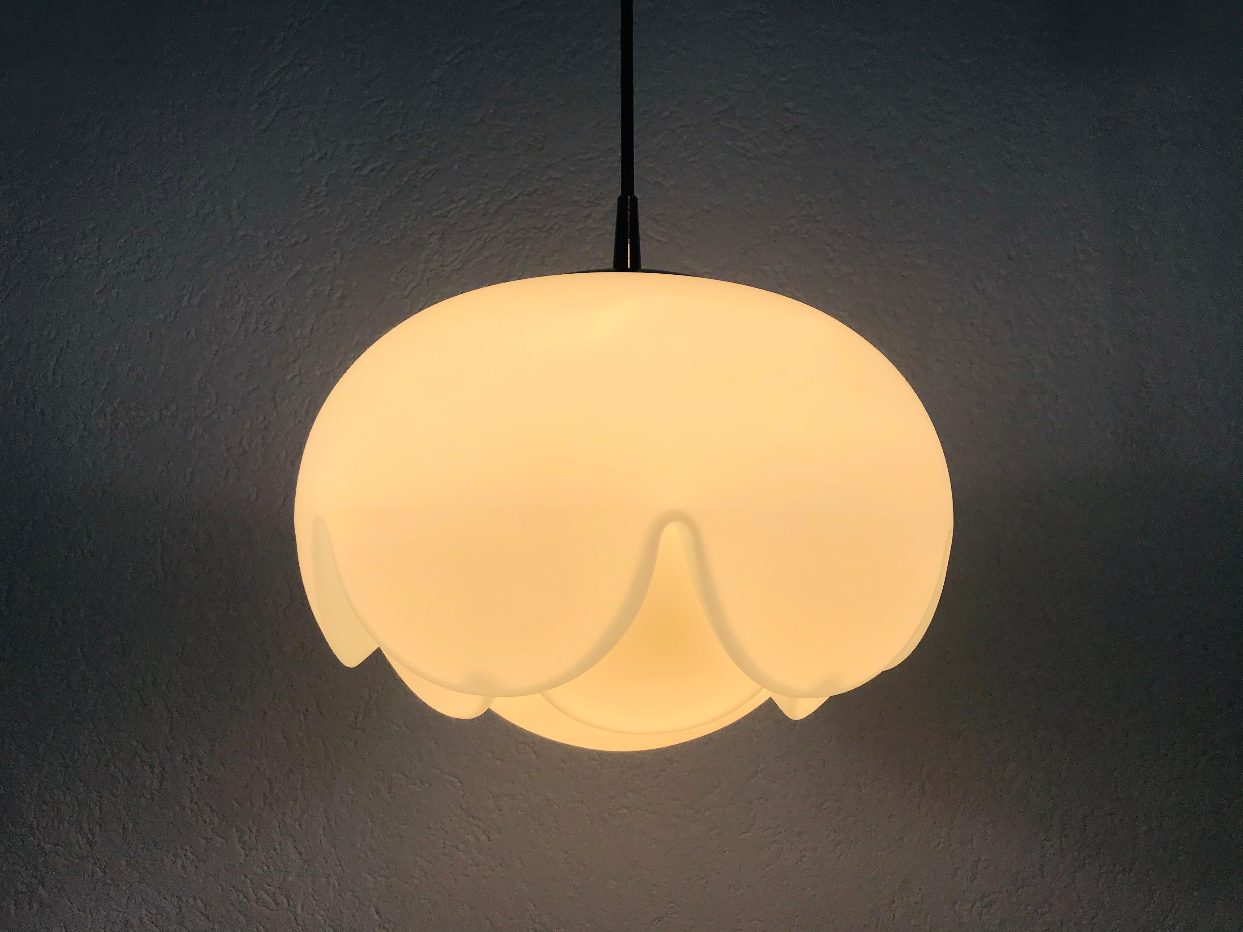 Large Artichoke White Opal Hanging Lamp by Peill and Putzler, 1970s, Germany 1
