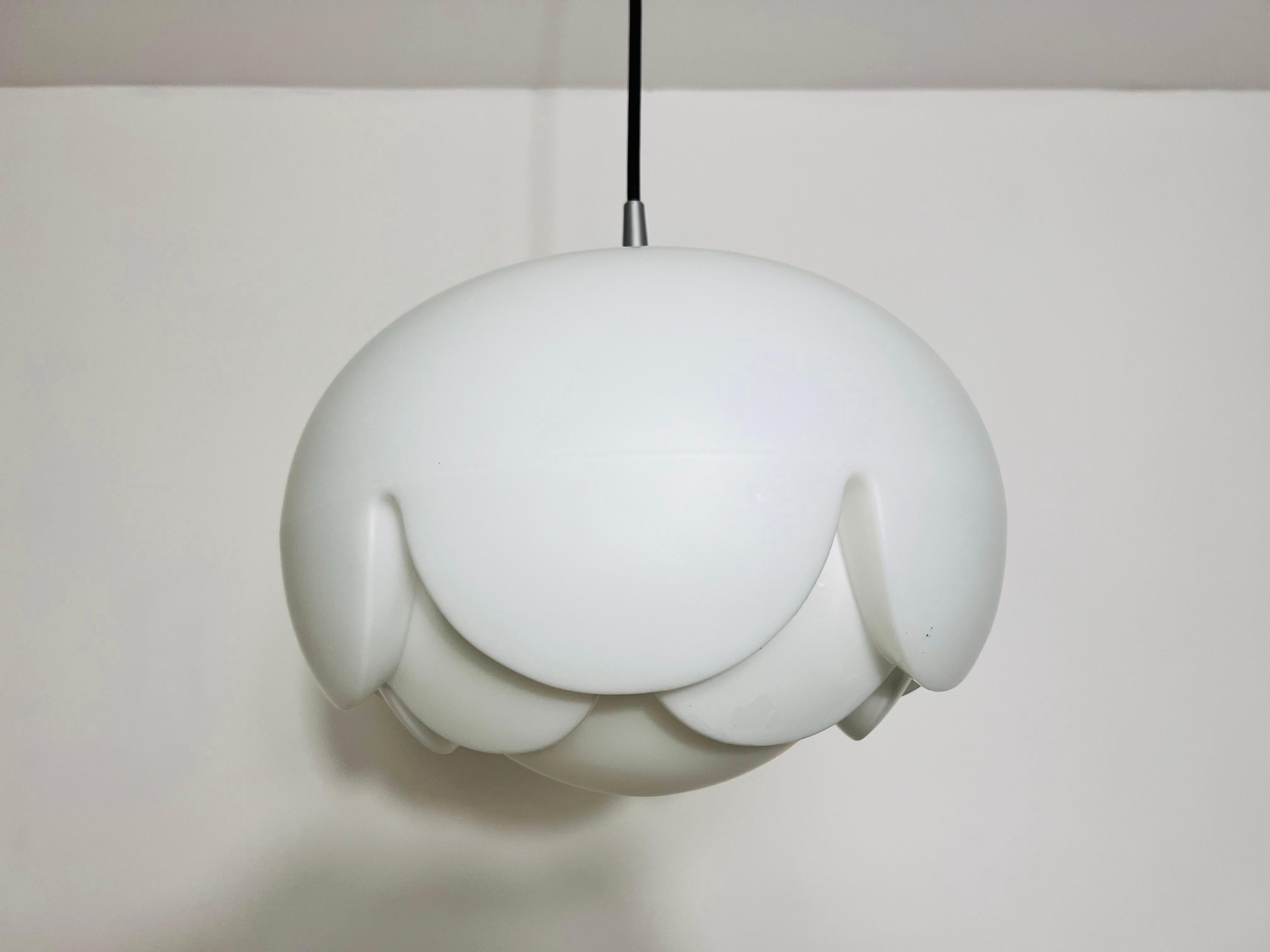 Large Artichoke White Opal Hanging Lamp by Peill and Putzler, 1970s, Germany For Sale 1