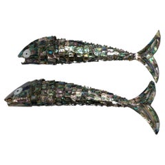 Große bewegliche Abalone-Muschel-Fischskulptur/Flaschenöffner aus Abalone von Los Castillo