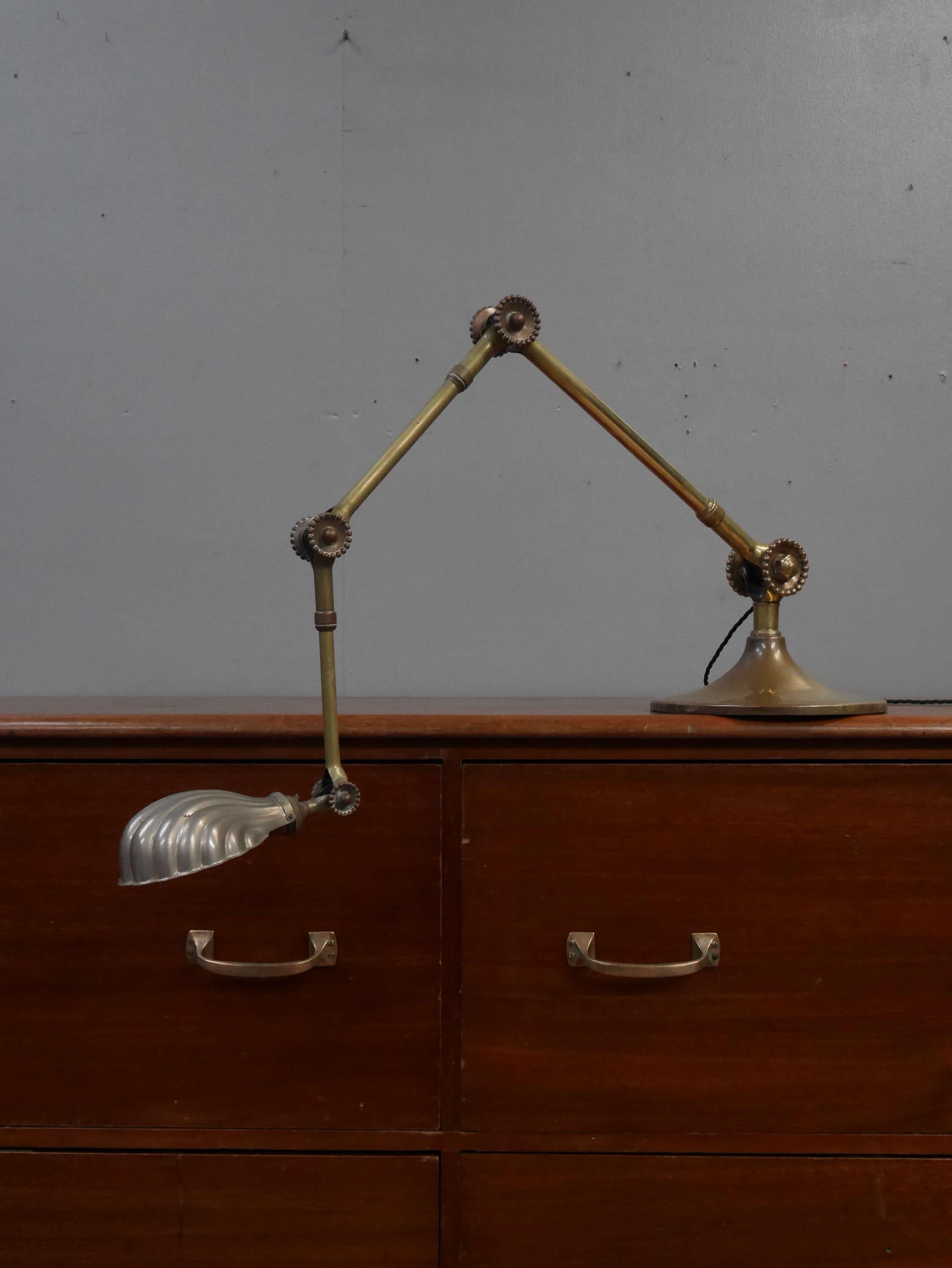 Arts and Crafts Large Articulated Brass Table Lamp by Dugdills