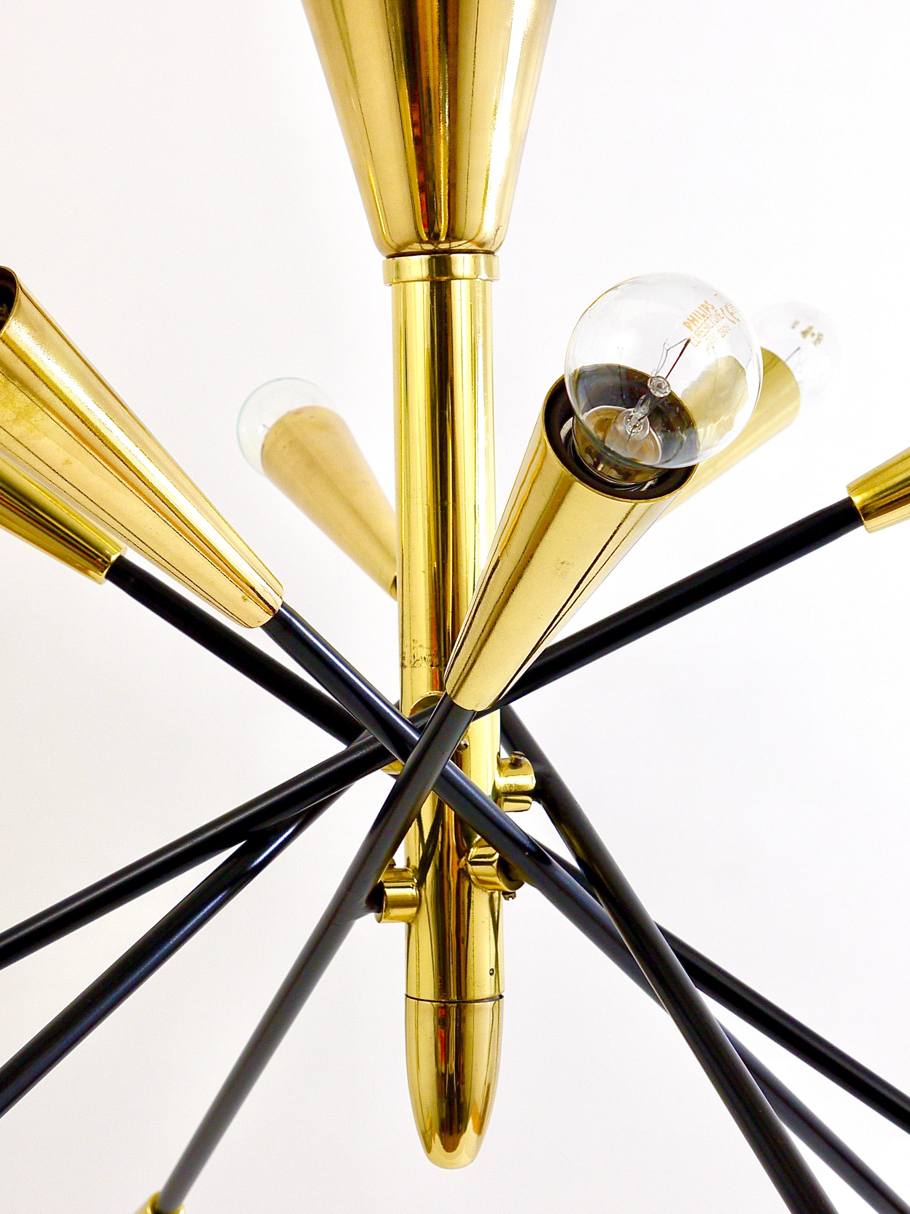 Large Articulating Black and Brass Sputnik Chandelier in the Style of Stilnovo For Sale 1