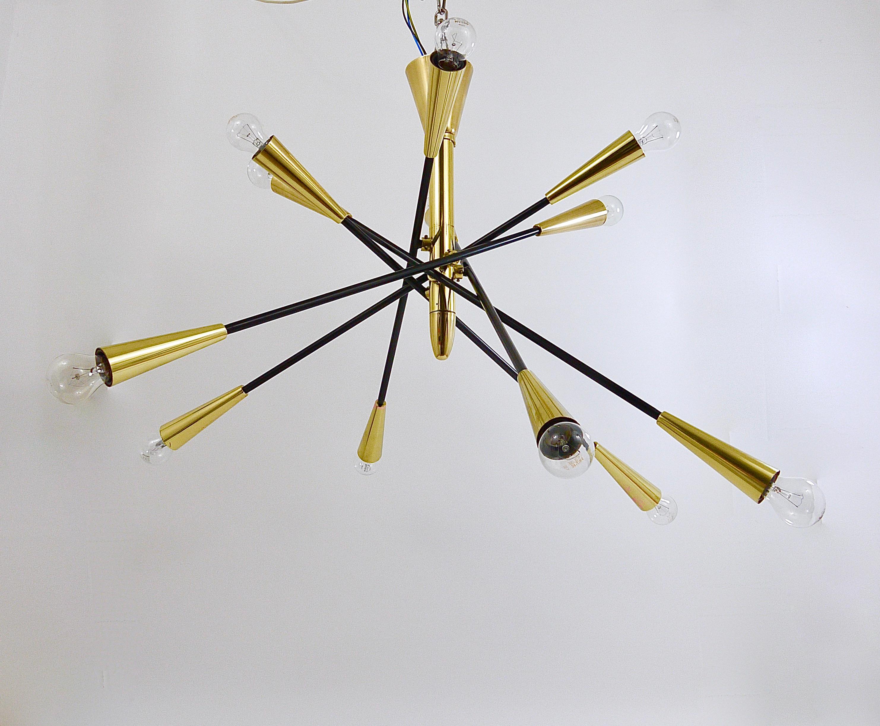 Large Articulating Black and Brass Sputnik Chandelier in the Style of Stilnovo For Sale 2