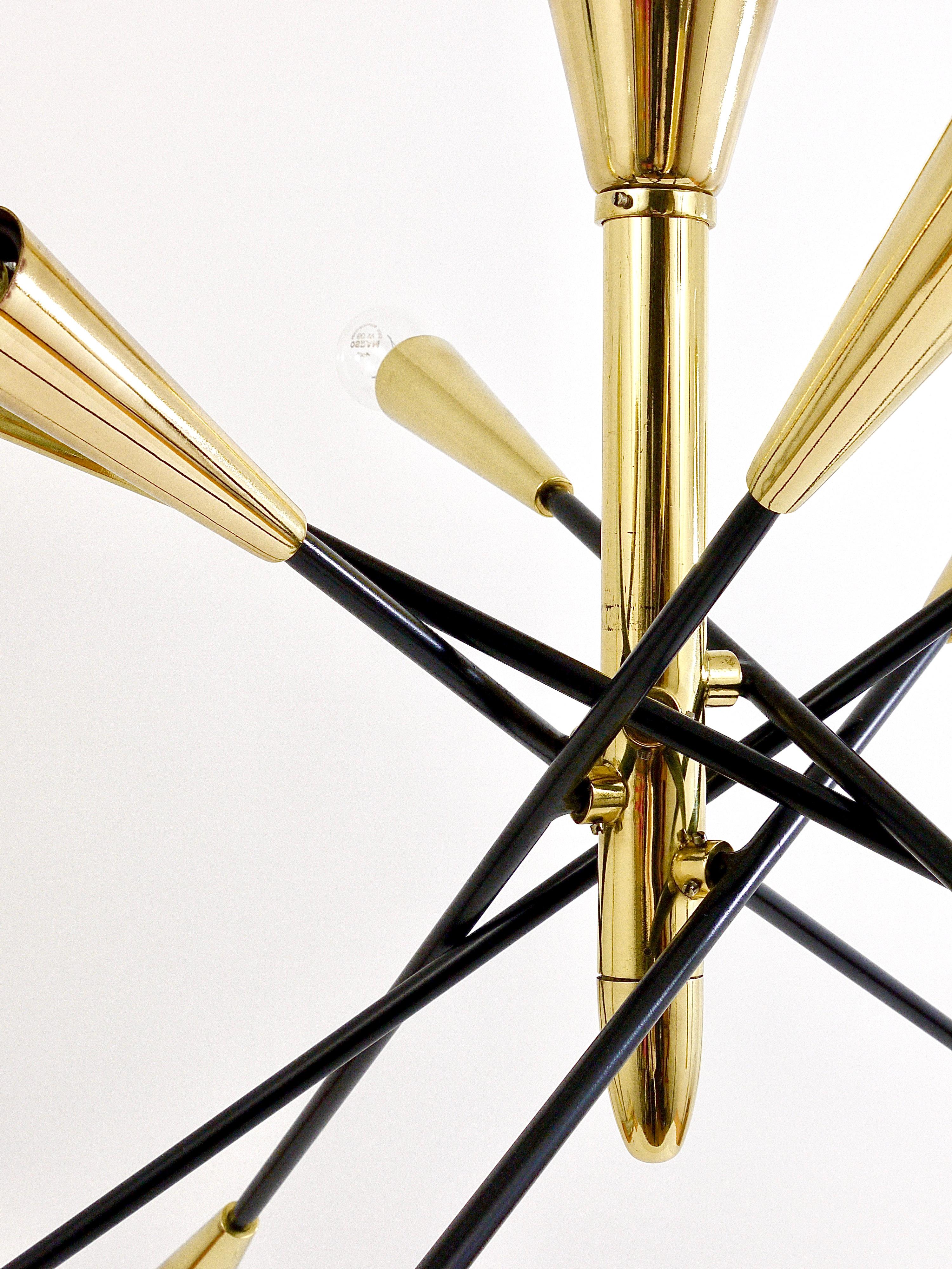 Large Articulating Black and Brass Sputnik Chandelier in the Style of Stilnovo For Sale 9