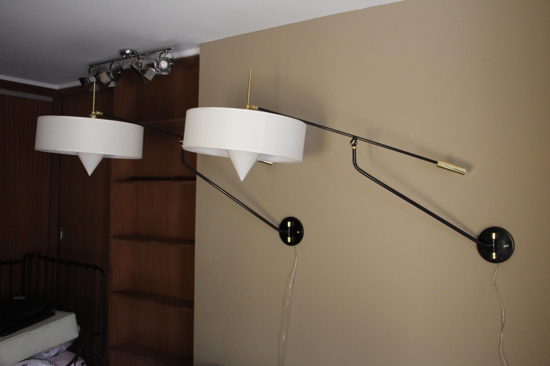 Large Articulating Brass Wall Light, Arlus Style Articulating Sconces 6