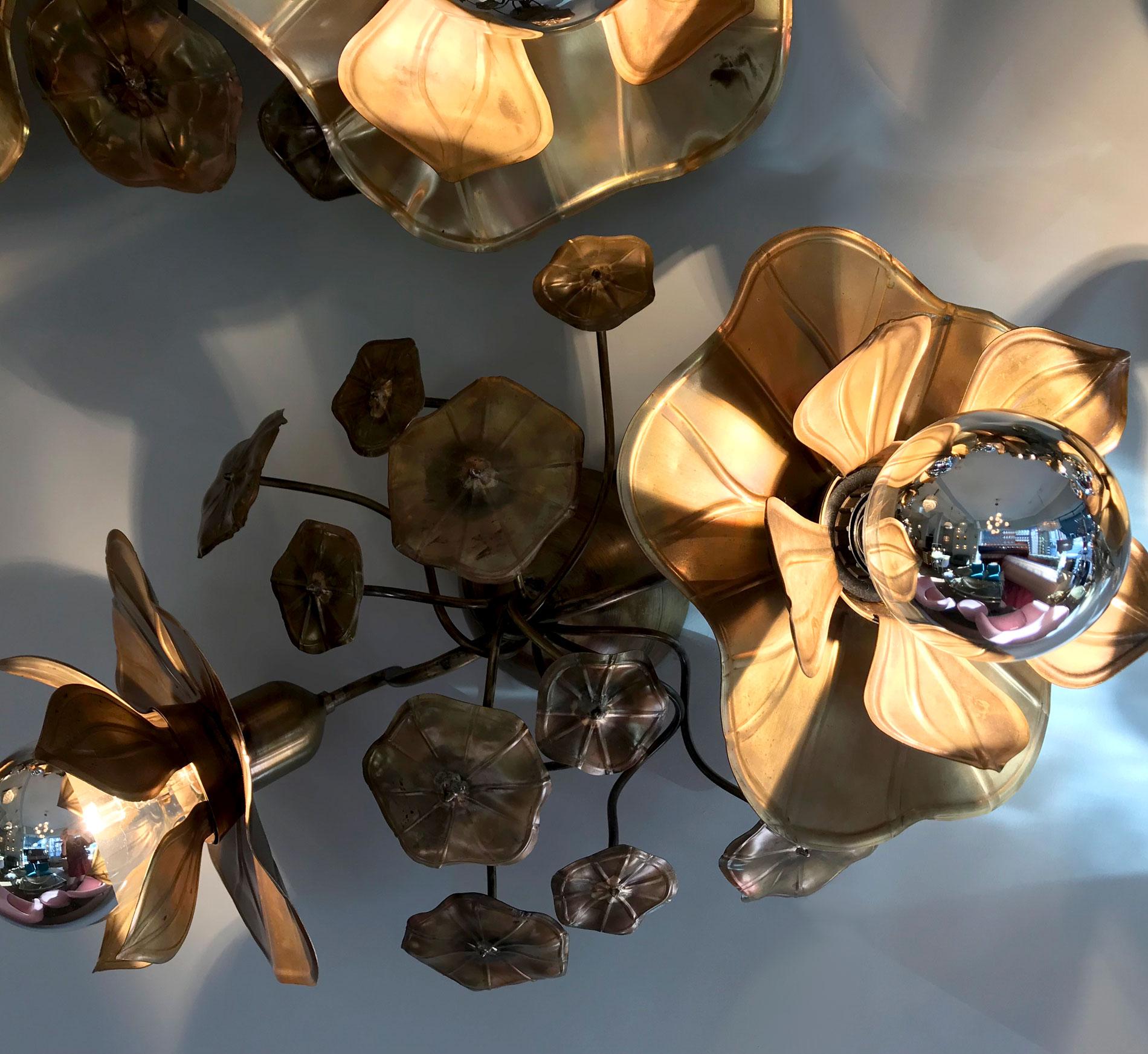 Large Artisan Brass Single Lotus Flower Light for wall or ceiling For Sale 1