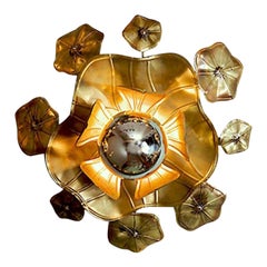 Large Artisan Brass Single Lotus Flower Light for wall or ceiling