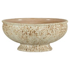 Large Artisan Ceramic Bowl with Cream and Sand Textured Glaze on Pedestal Base