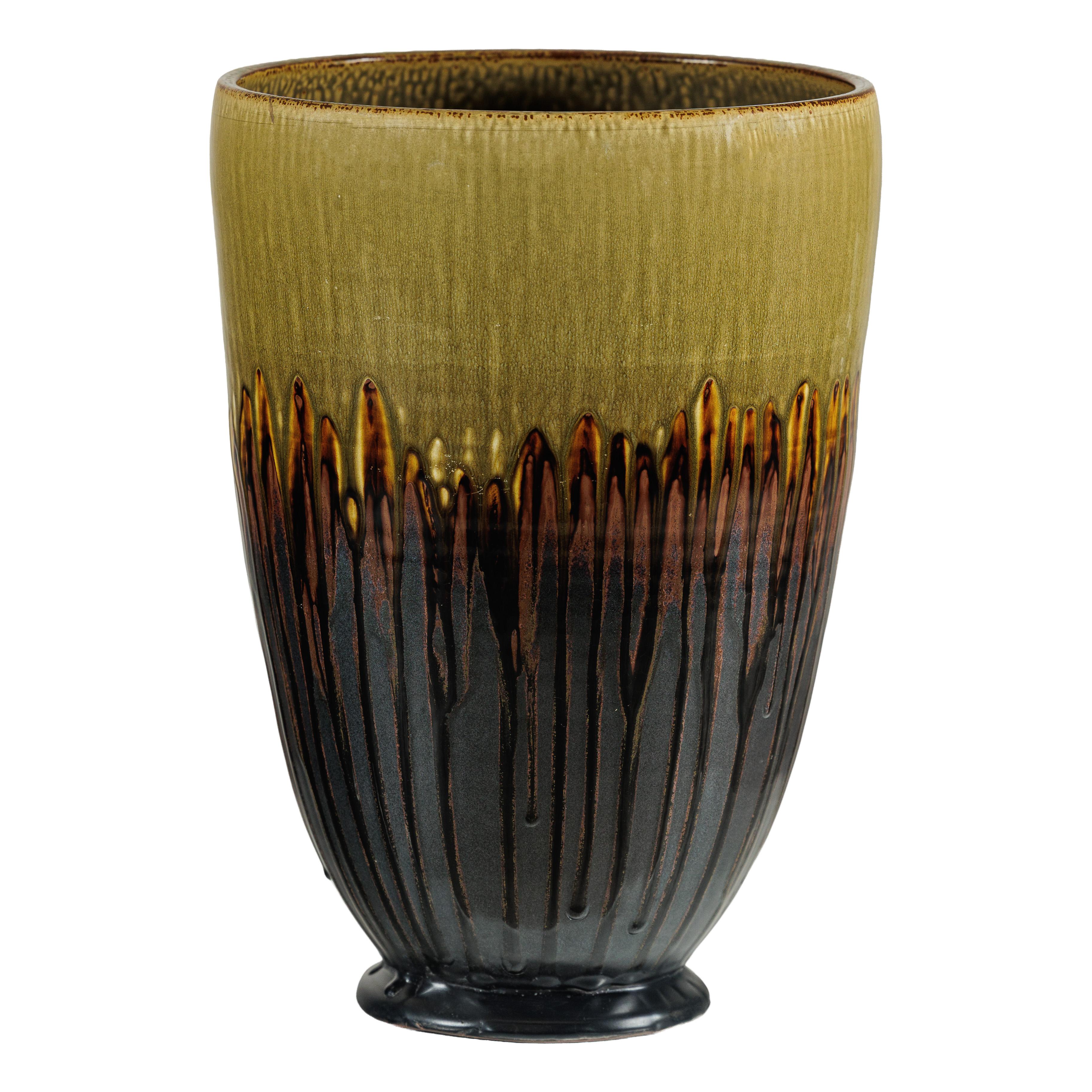 Vaso grande in ceramica artigianale con smalto a goccia Oliver e marrone in vendita 10