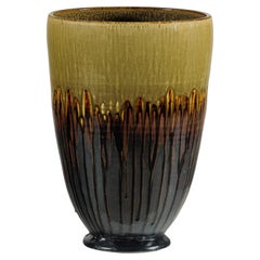 Large Artisan Ceramic Planter with Olive and Brown Drip Glaze