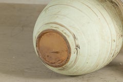 Grand vase en céramique artisanale avec glaçure rayée crème et marron