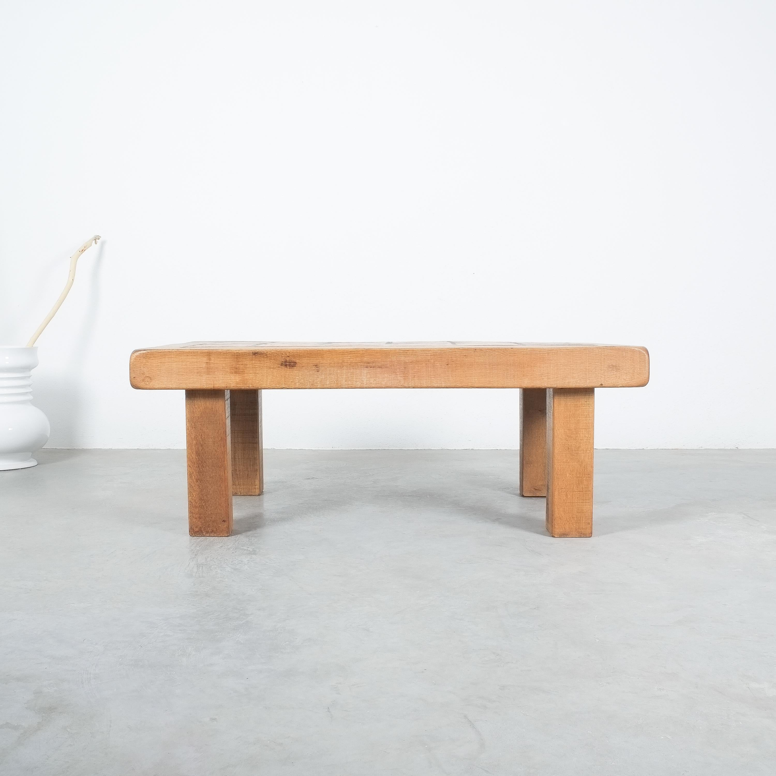 Large Artisan Oak Terracotta Coffee or Outdoor Table, France, 1950 1