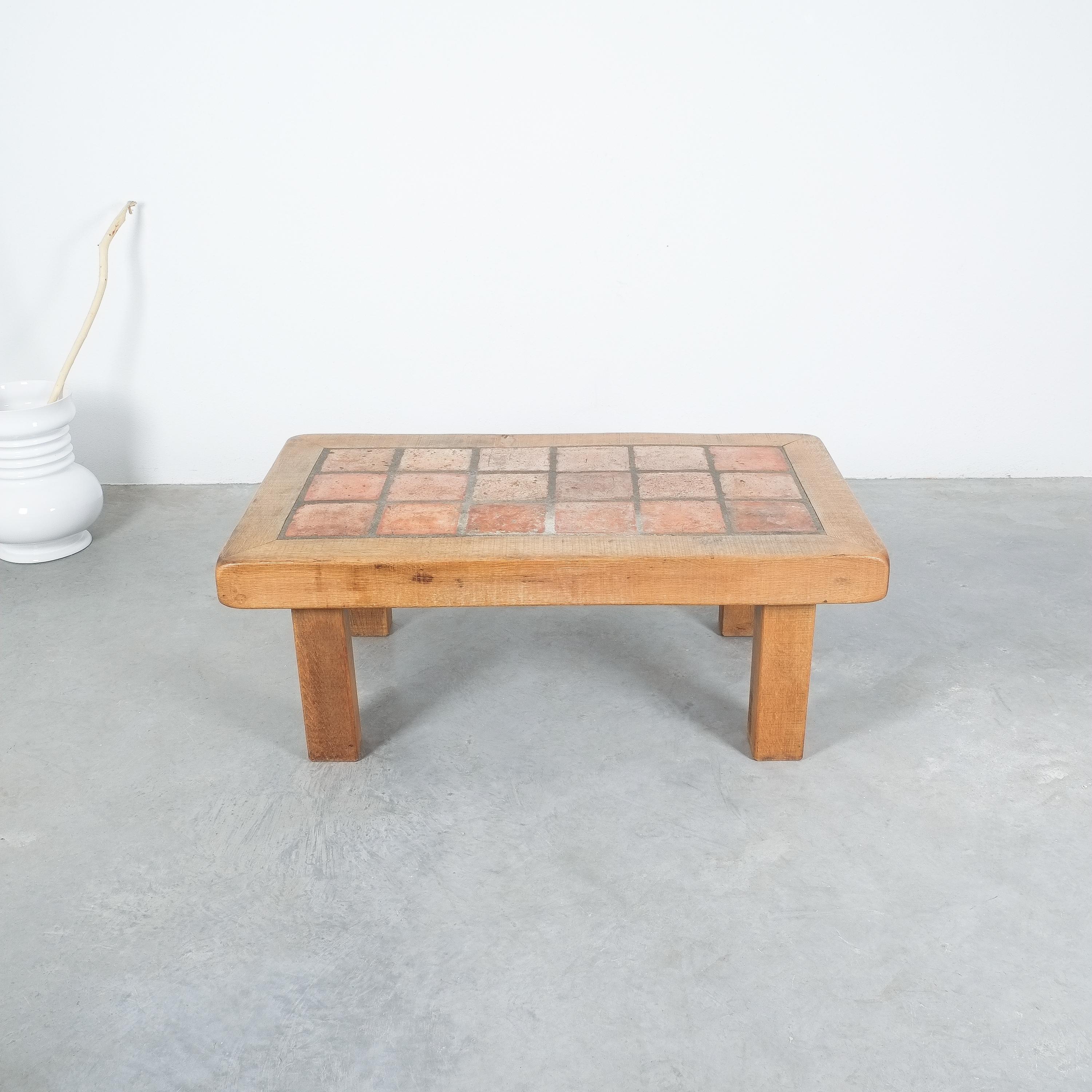 Large Artisan Oak Terracotta Coffee or Outdoor Table, France, 1950 2
