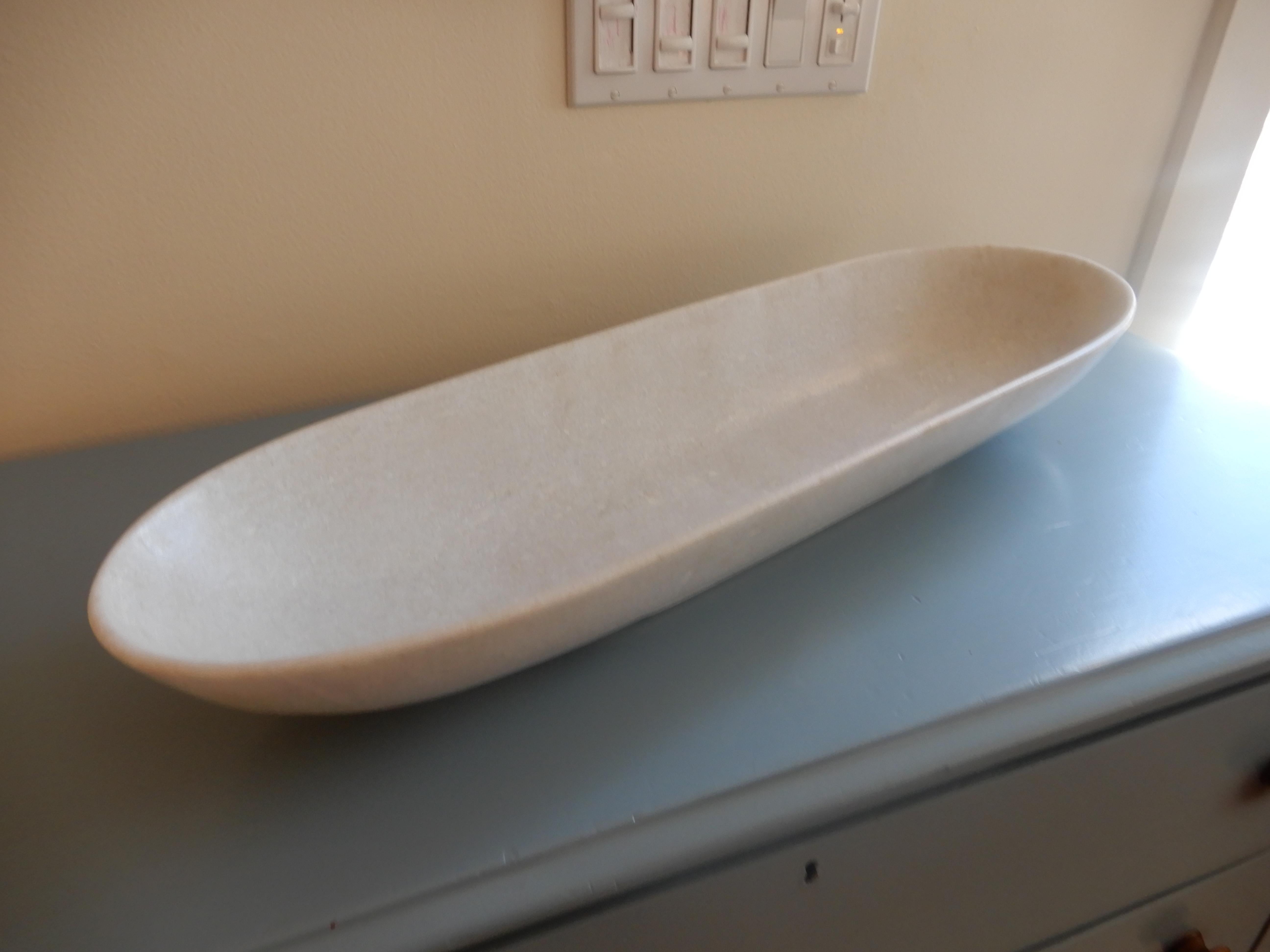 Modern Large Artisan Ovate Handcrafted White Alabaster Bowl