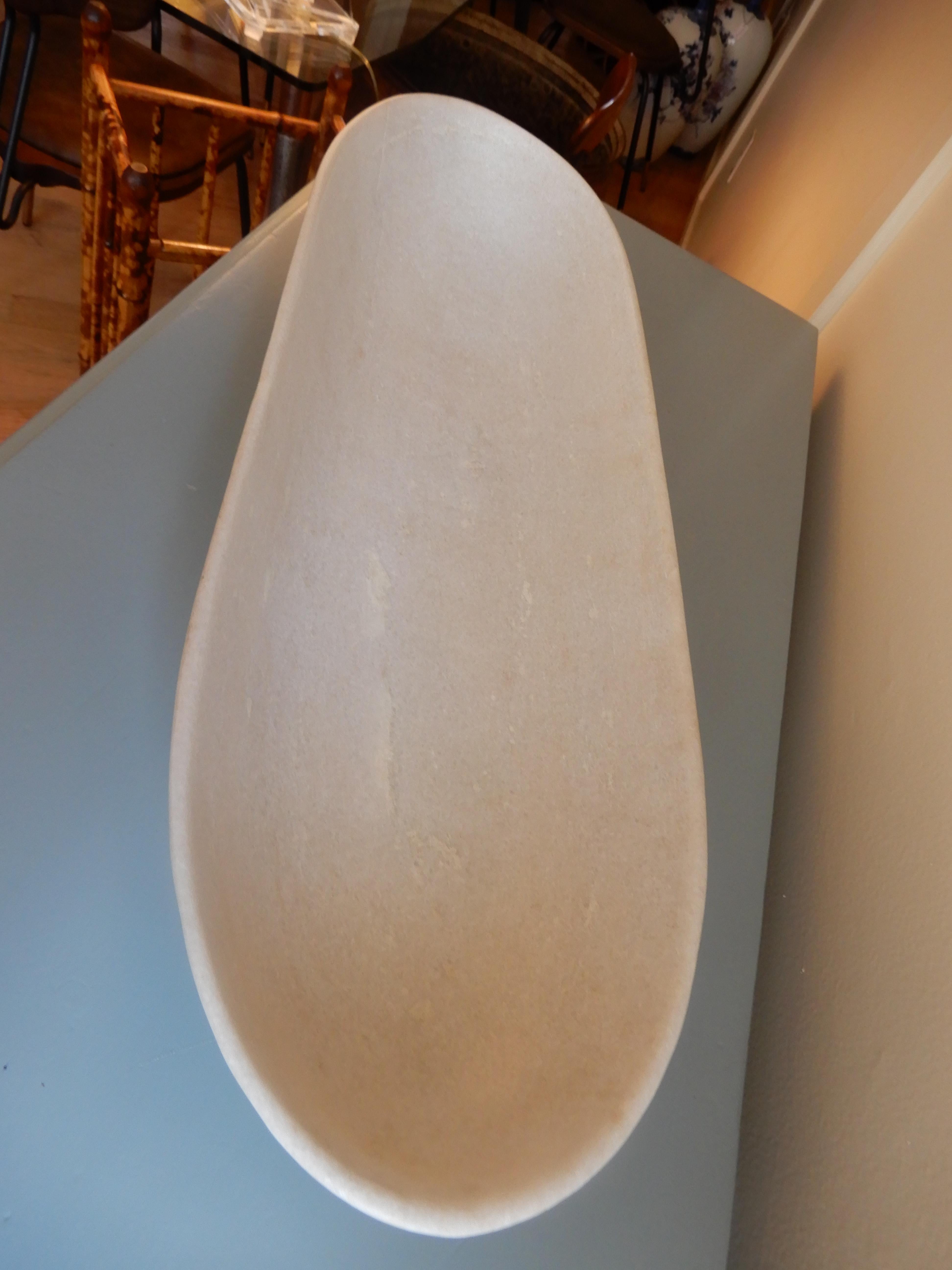 Italian Large Artisan Ovate Handcrafted White Alabaster Bowl