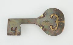Large Artisan Patinated Brass Key Belt Buckle, 1970's