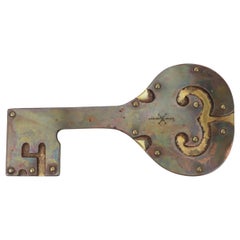 Vintage Large Artisan Patinated Brass Key Belt Buckle, 1970's