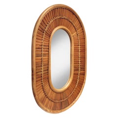 Large Artisan Racetrack Mirror in Rattan and Bamboo, 1970s