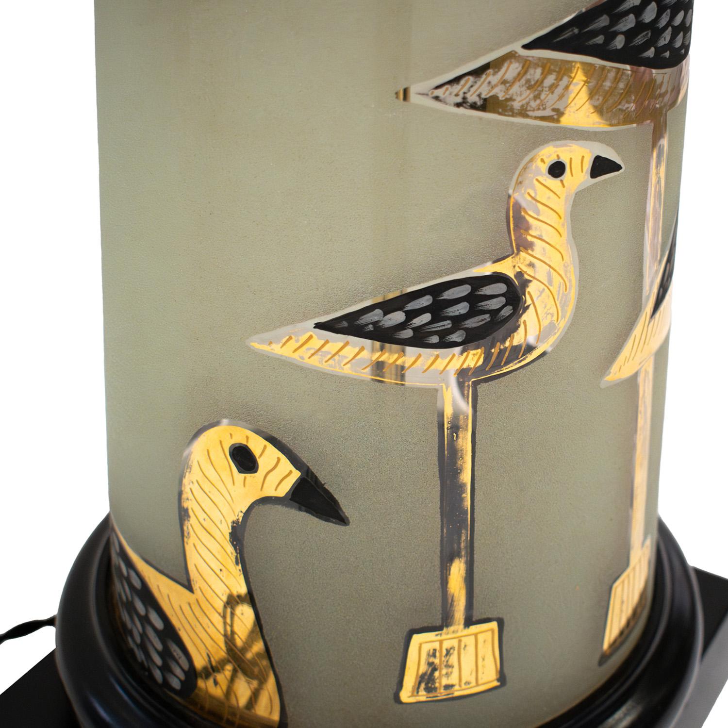 Hand-Crafted Large Artisan Table Lamp with Hand-Painted Bird Motif 1960s For Sale