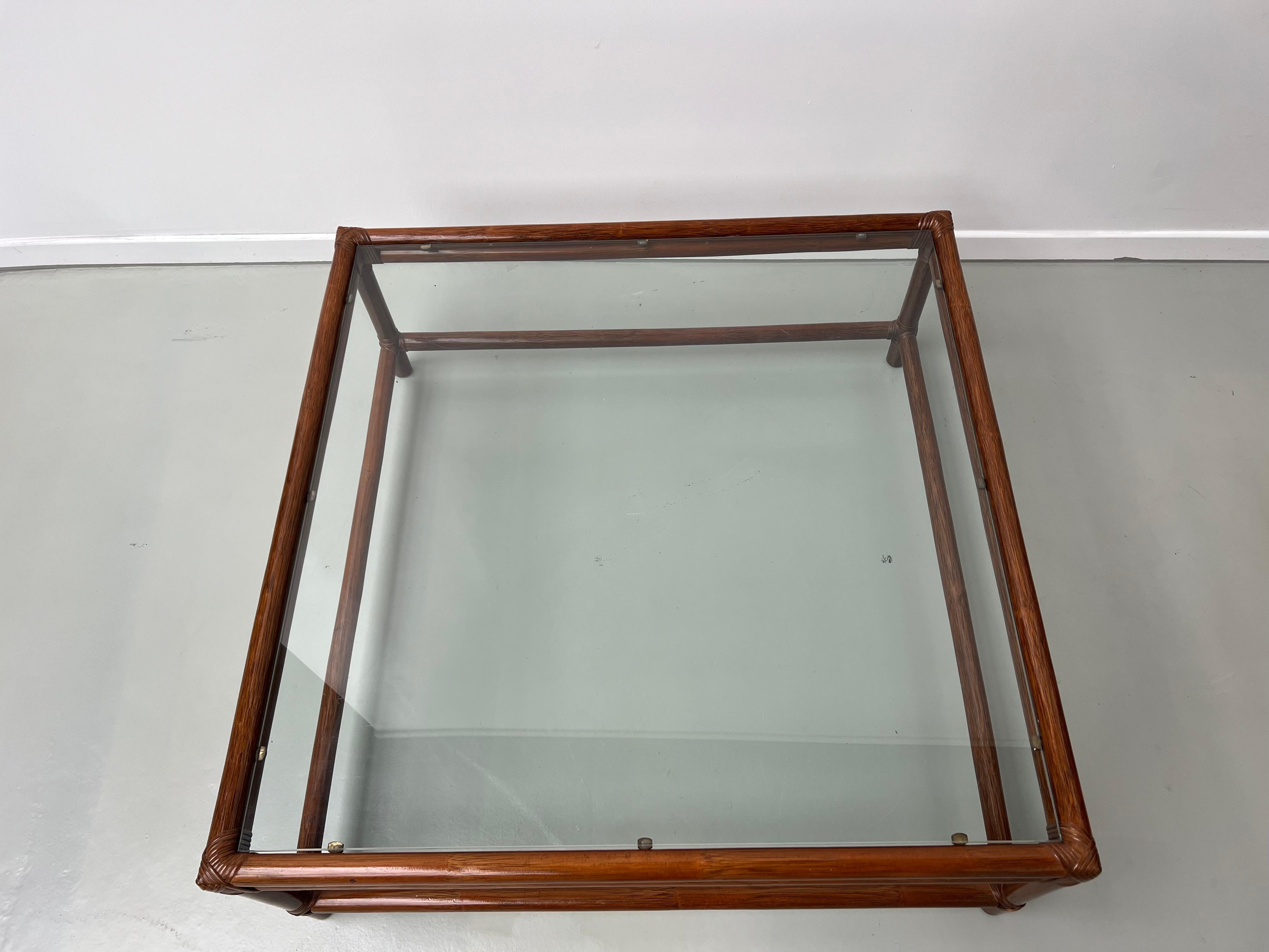 Large Artisanal French Coffee Table in Rattan and Glass, circa 1970 For Sale 5