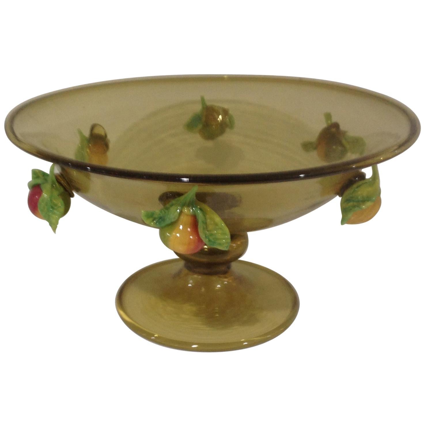 Large Artisti Barovier Decorative Murano Bowl with Applied Fruit For Sale