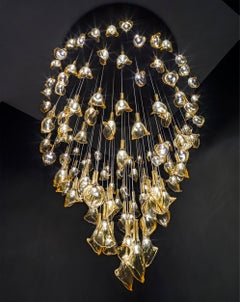 Large Artistic pendant chandelier 115 lights in Acacia Murano glass Multiforme