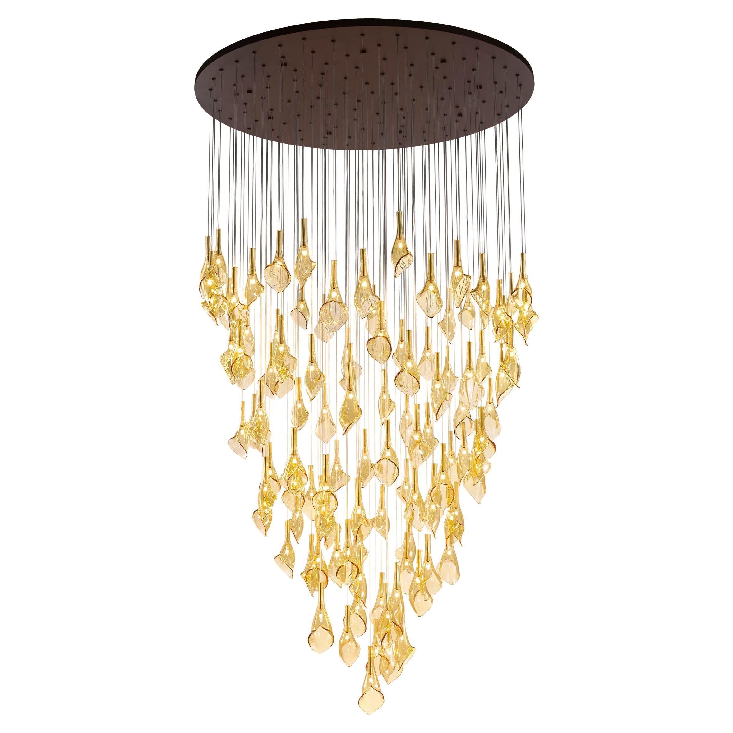 Large Artistic pendant chandelier 115 lights in Acacia Murano glass Multiforme For Sale