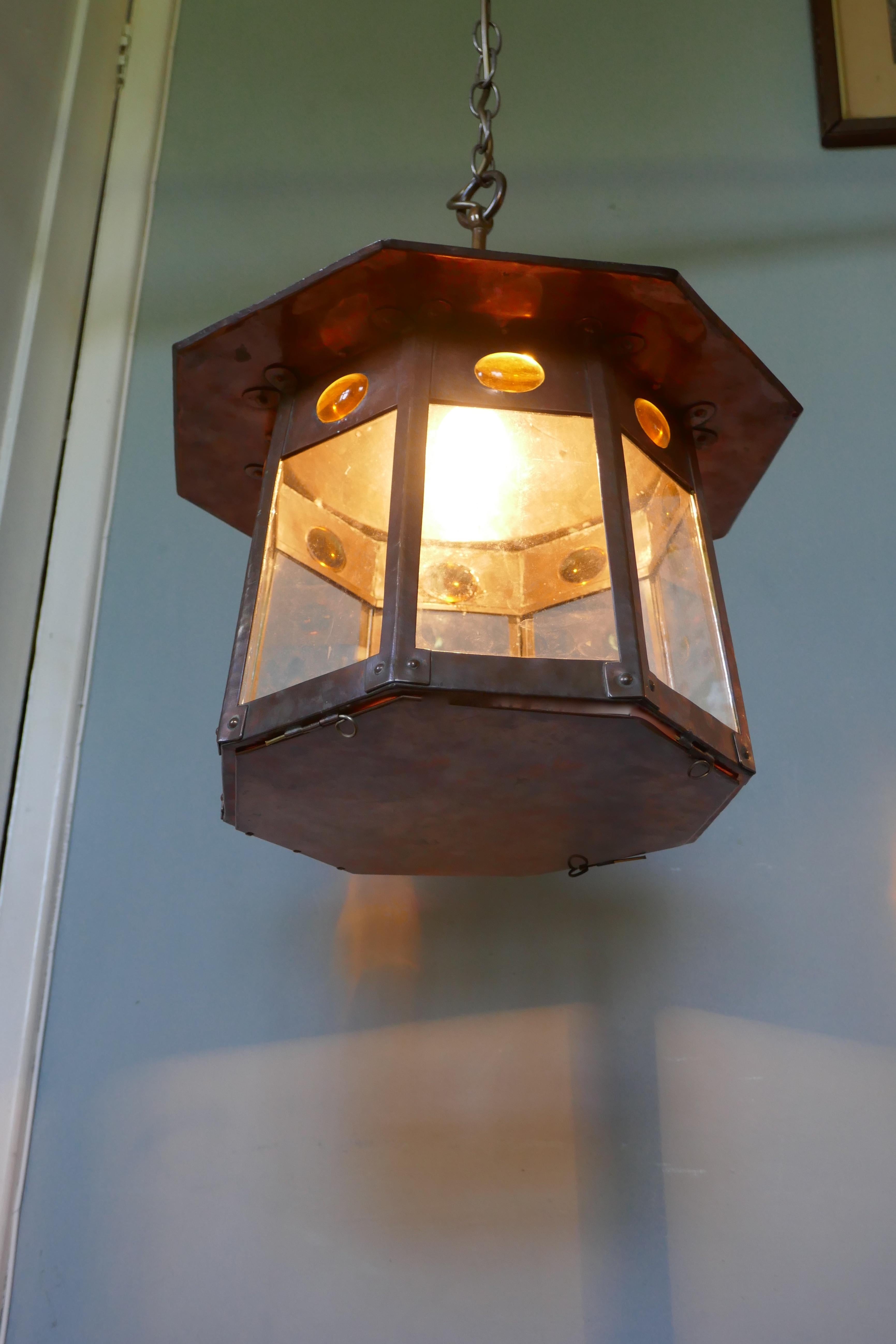 Arts and Crafts Large Arts & Crafts Beaten Copper Hall Lantern Ceiling Light