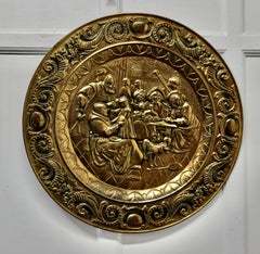 Large Arts & Crafts Embossed Brass Wall Hanging Charger
