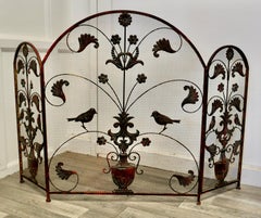 Large Arts and Crafts Folding Iron and Toleware Fire Guard
