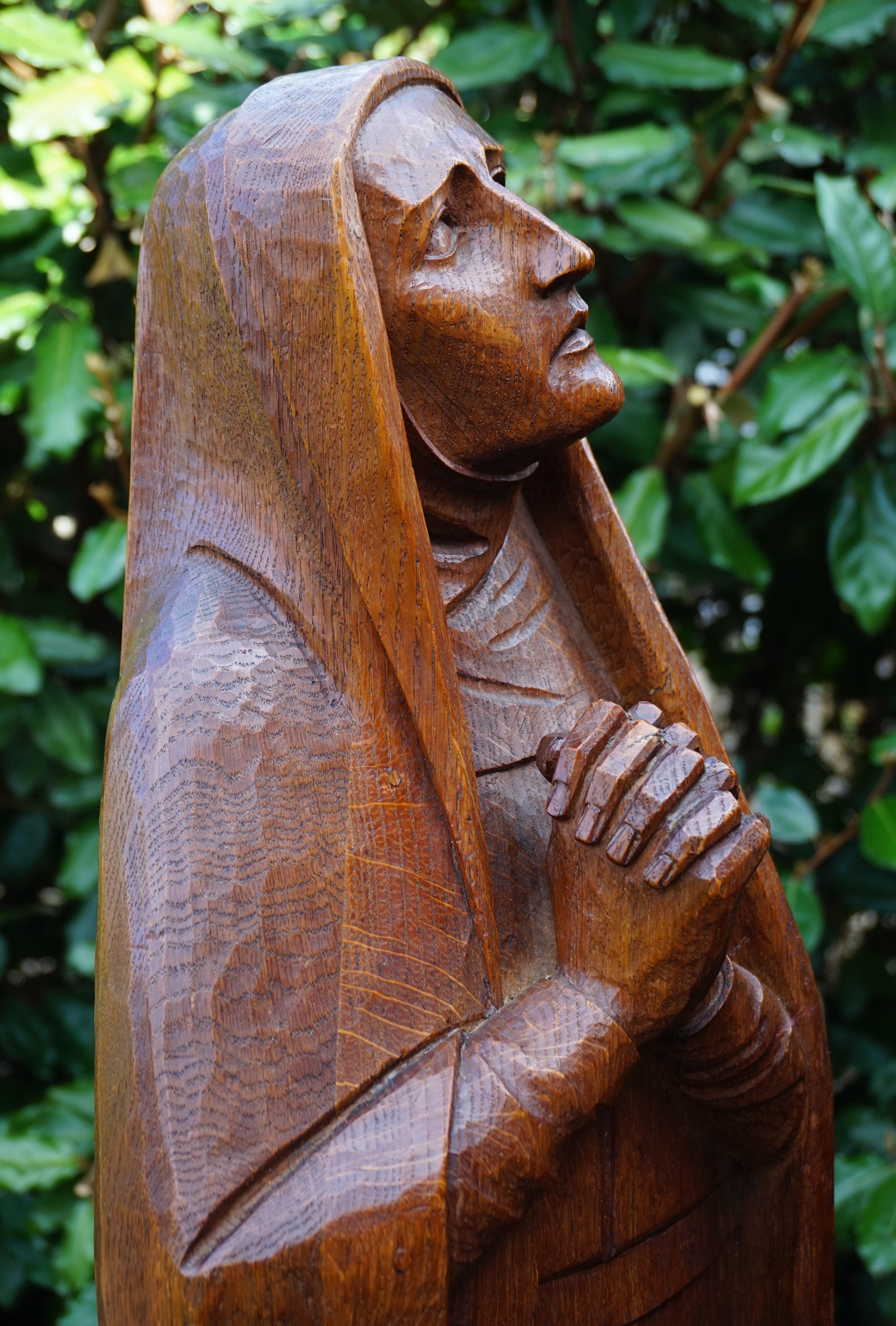 Hand-Crafted Large Arts & Crafts Hand Carved Mourning Mary and Saint John Church Sculptures