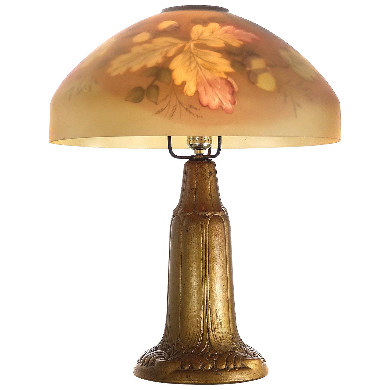 Large Arts 
Crafts Reverse Painted Table Lamp