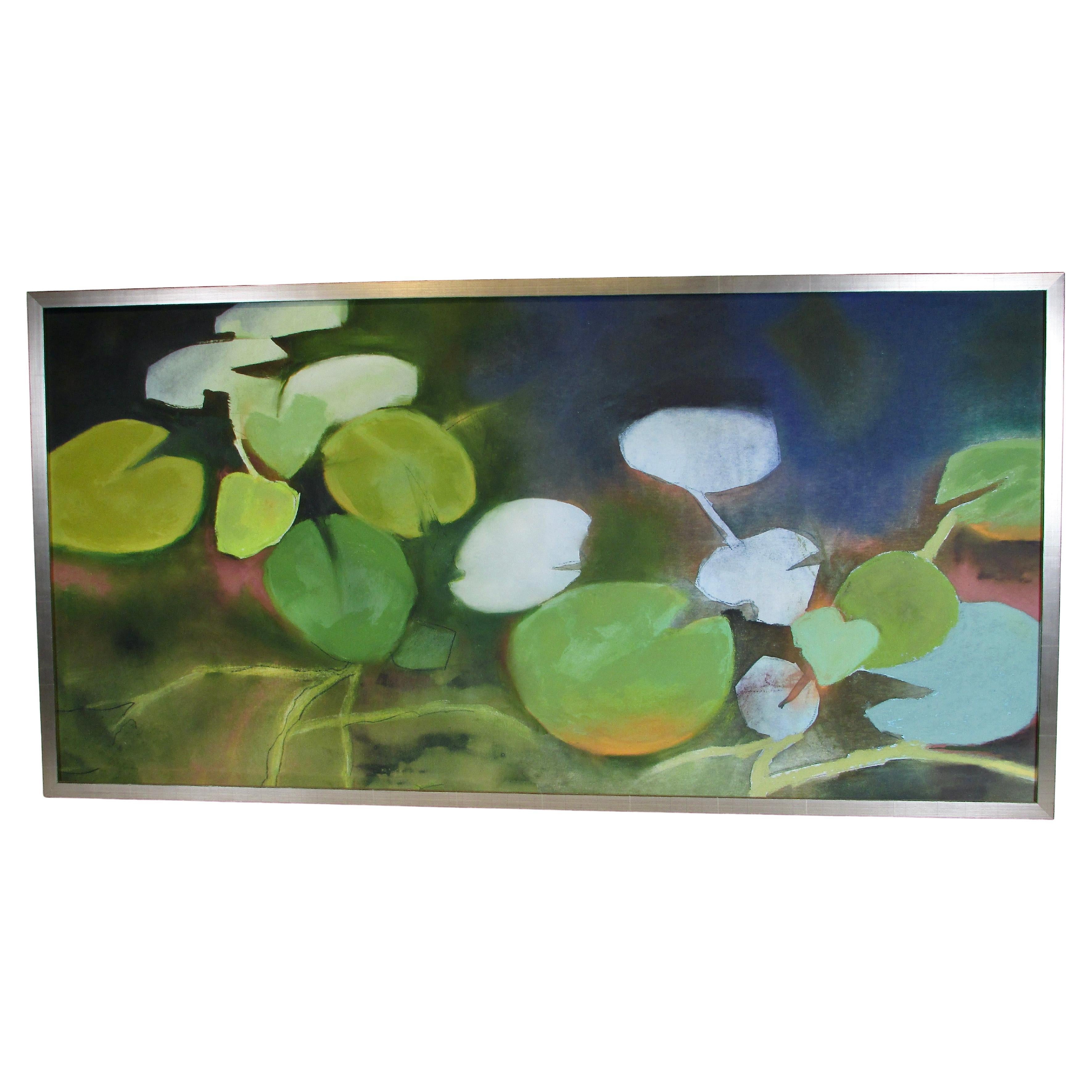 Große Gemälde im Kunsthandwerksstil " Teichfarben " Lillys im Teich im Angebot