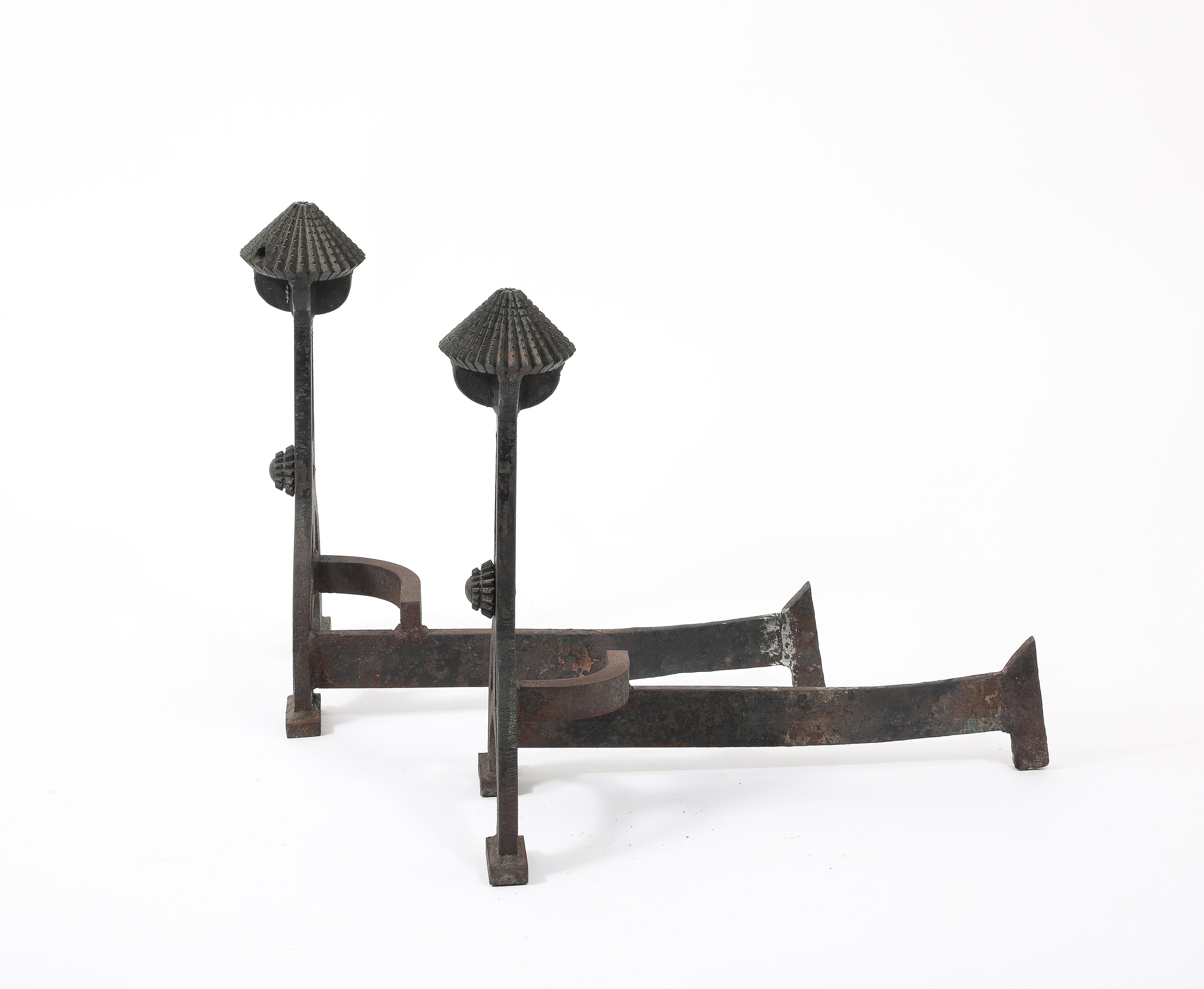 Large Arts & Craft Andirons, USA 1920's For Sale 4