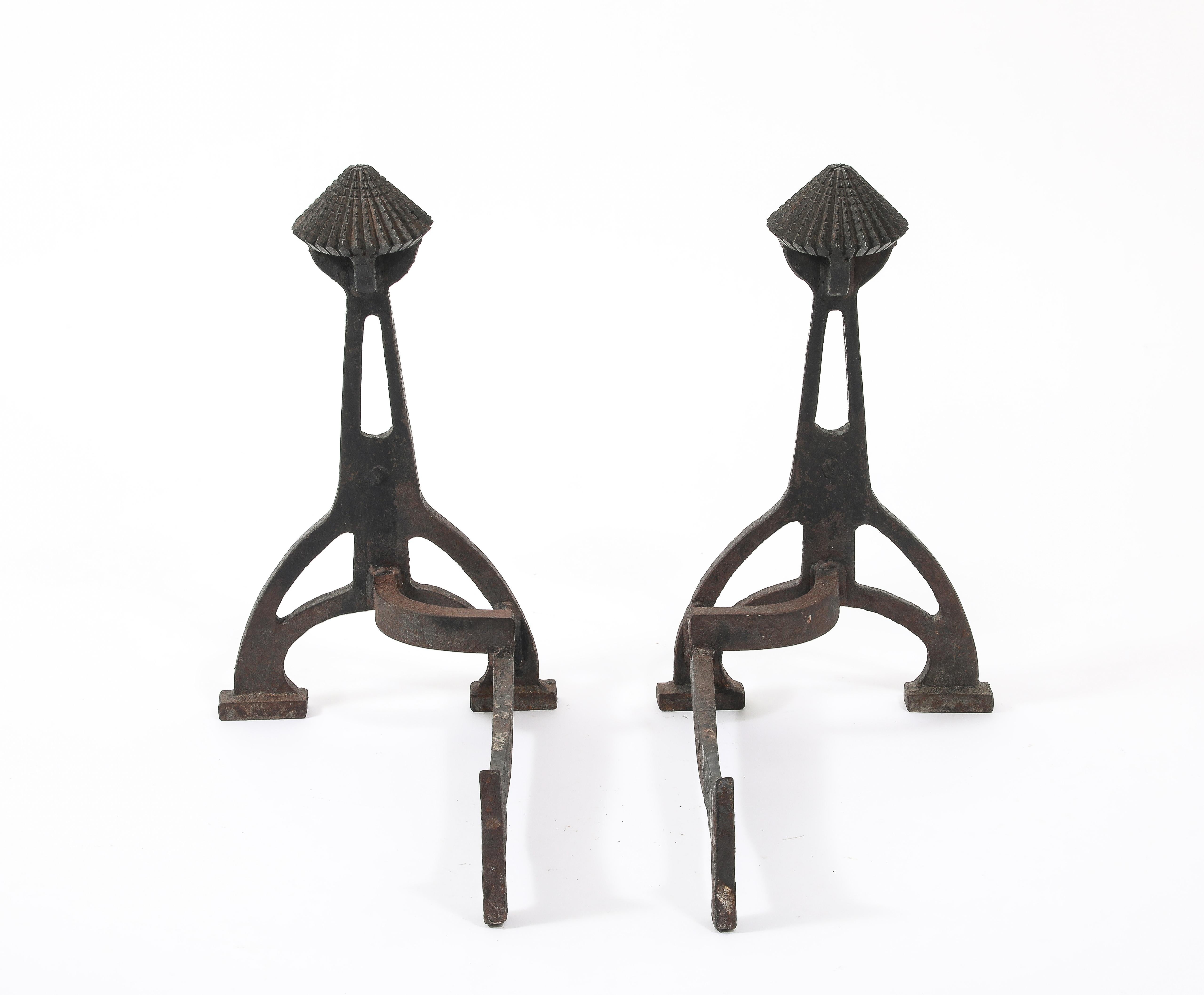 Large Arts & Craft Andirons, USA 1920's For Sale 5