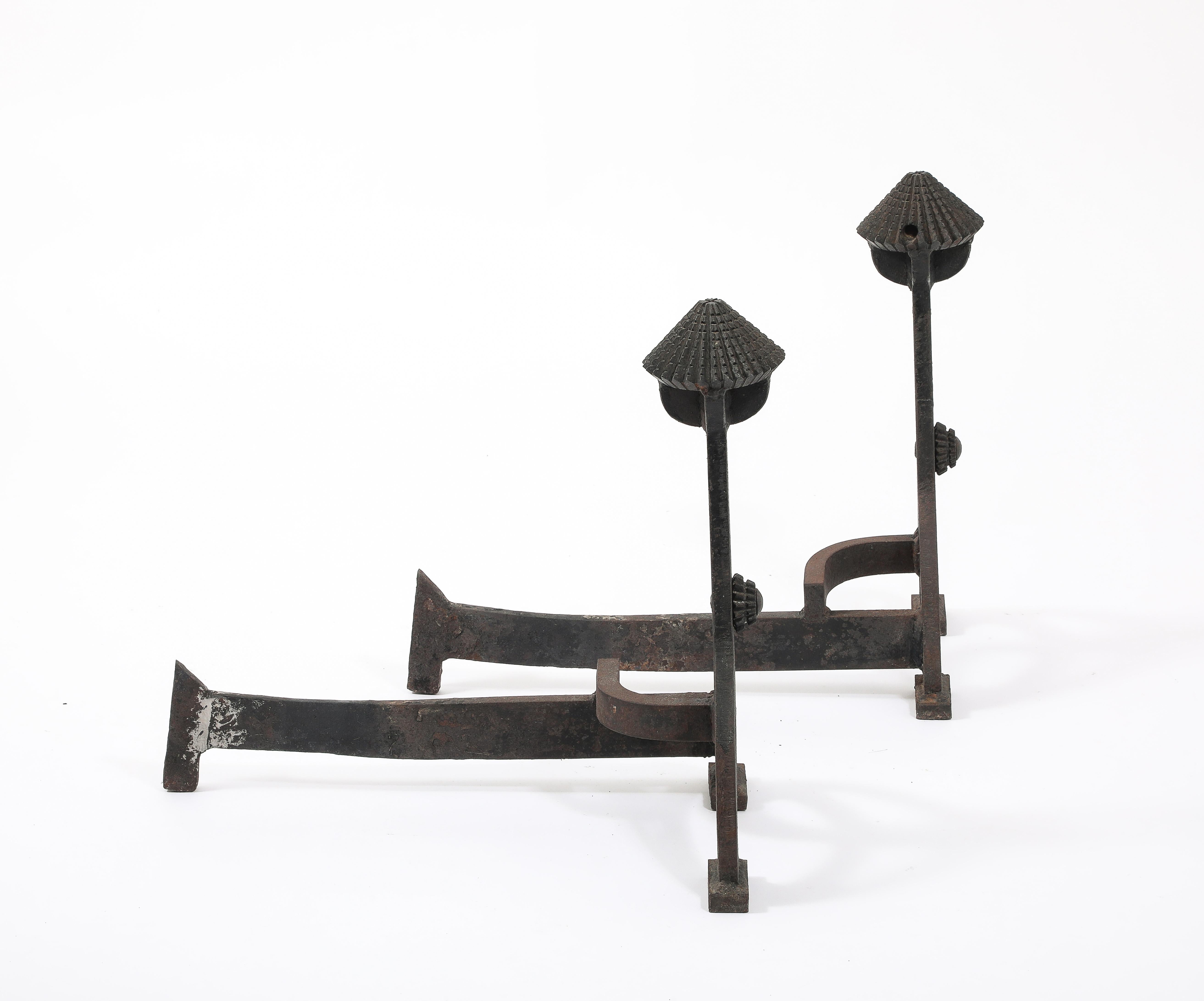 Large Arts & Craft Andirons, USA 1920's For Sale 6