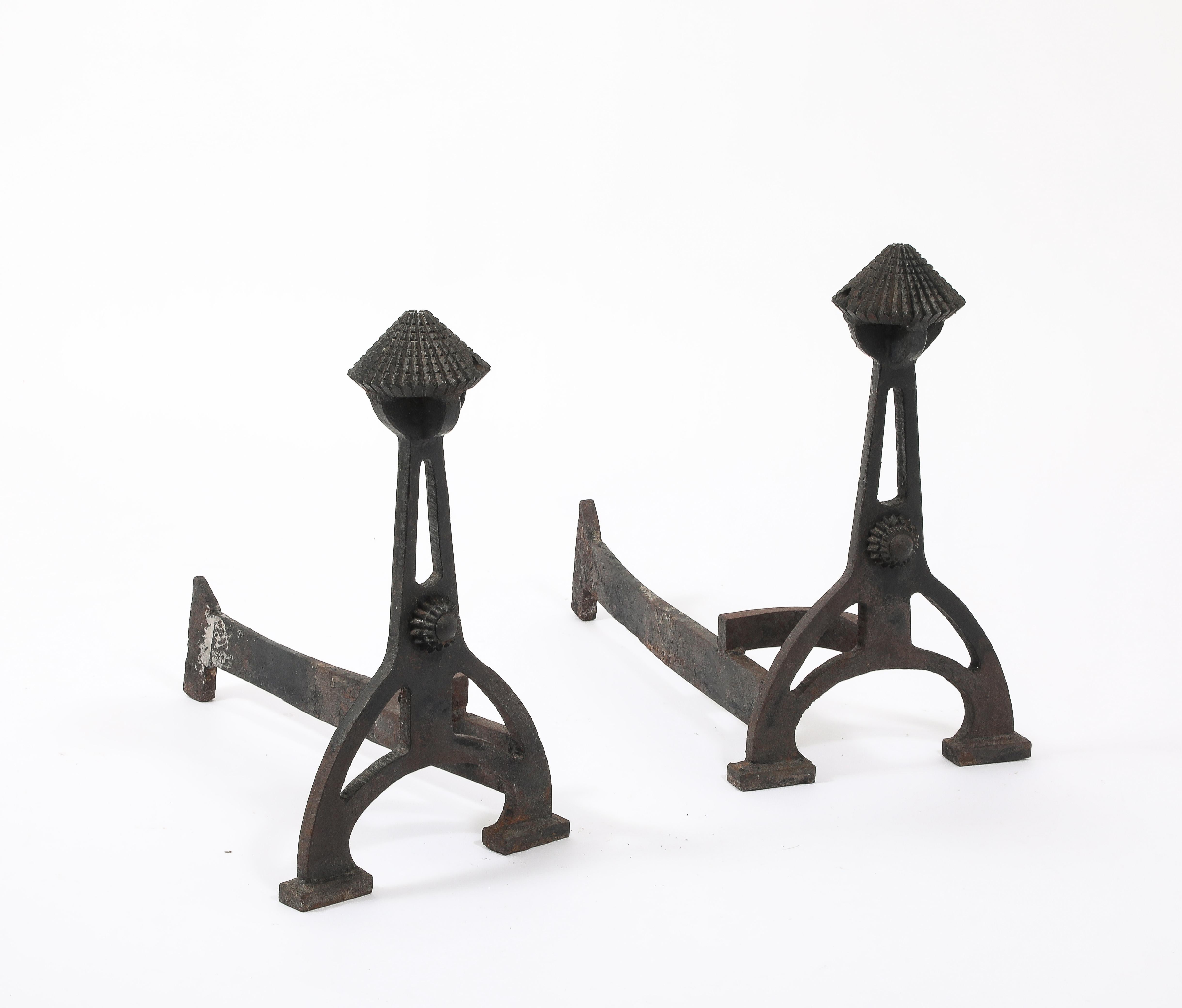 Large Arts & Craft Andirons, USA 1920's For Sale 7