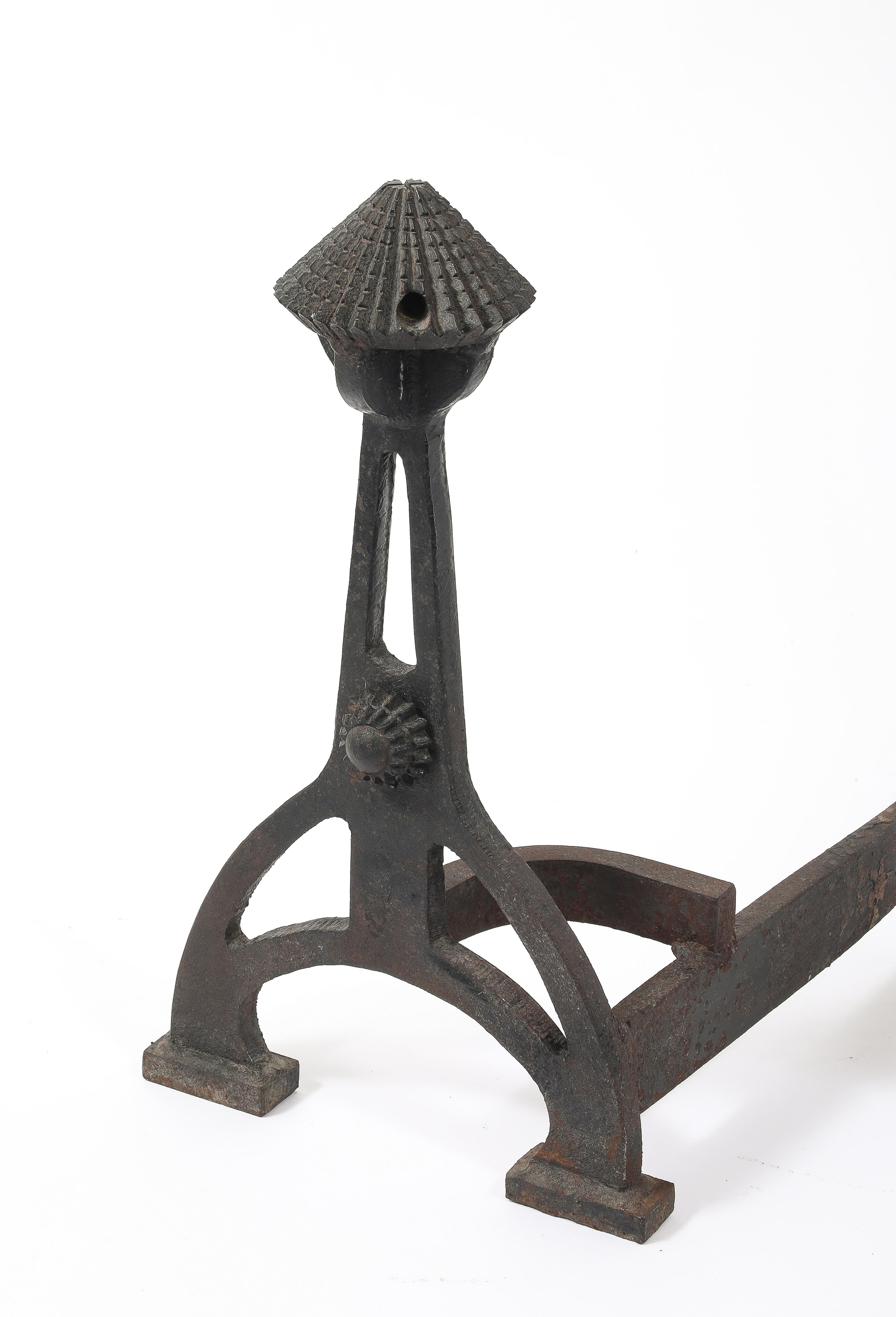 Large Arts & Craft Andirons, USA 1920's For Sale 1