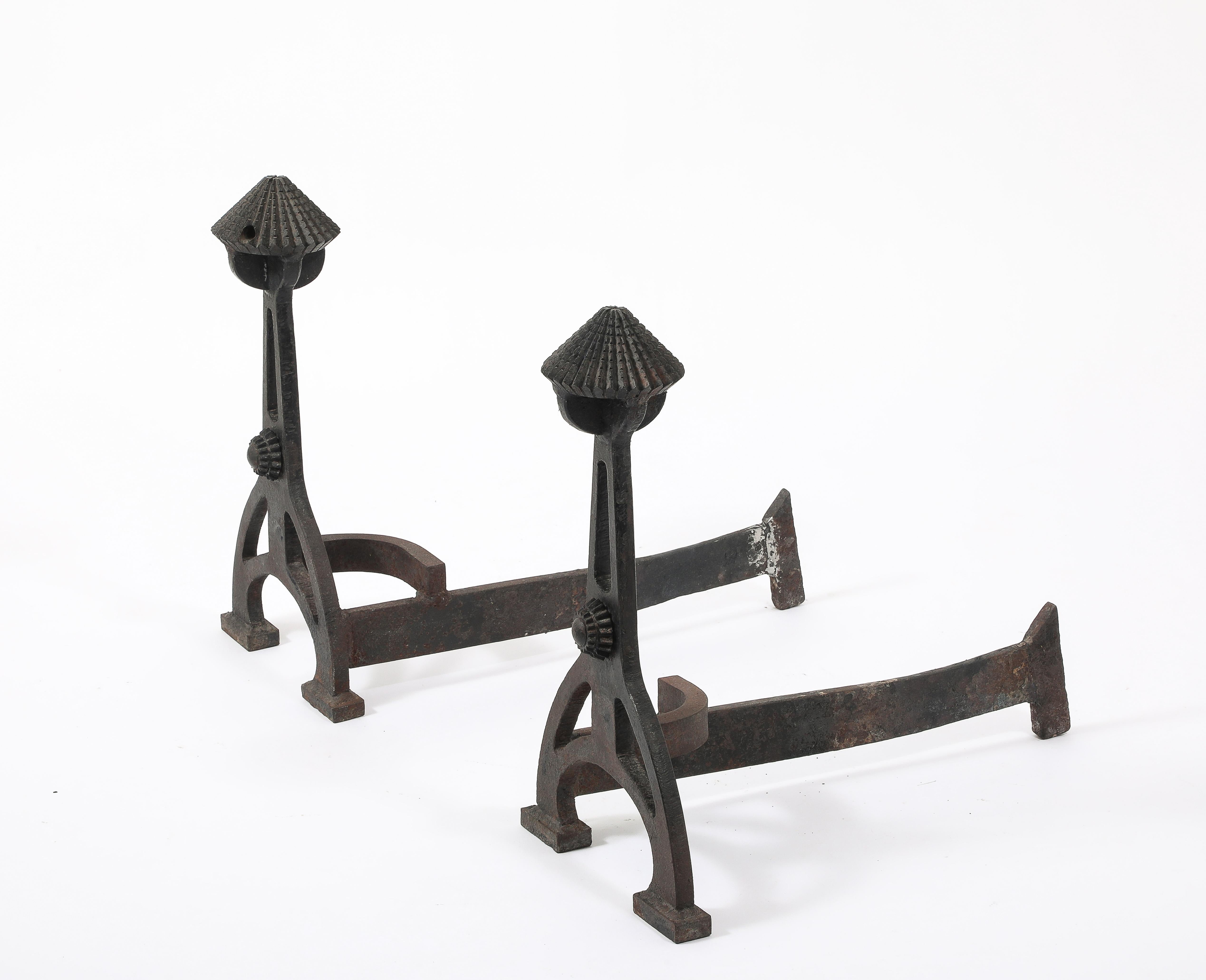 Large Arts & Craft Andirons, USA 1920's For Sale 2