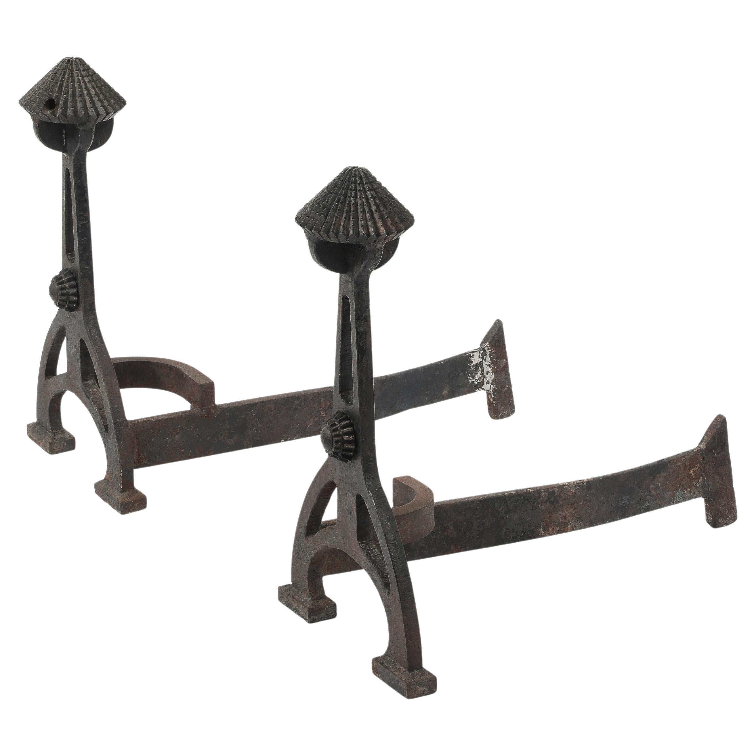 Large Arts & Craft Andirons, USA 1920's For Sale