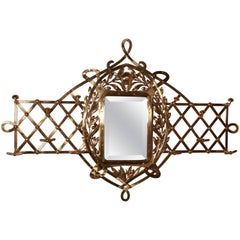 Large Arts & Crafts Brass Hall Mirror, Wall Hanging Coat and Hat Stand
