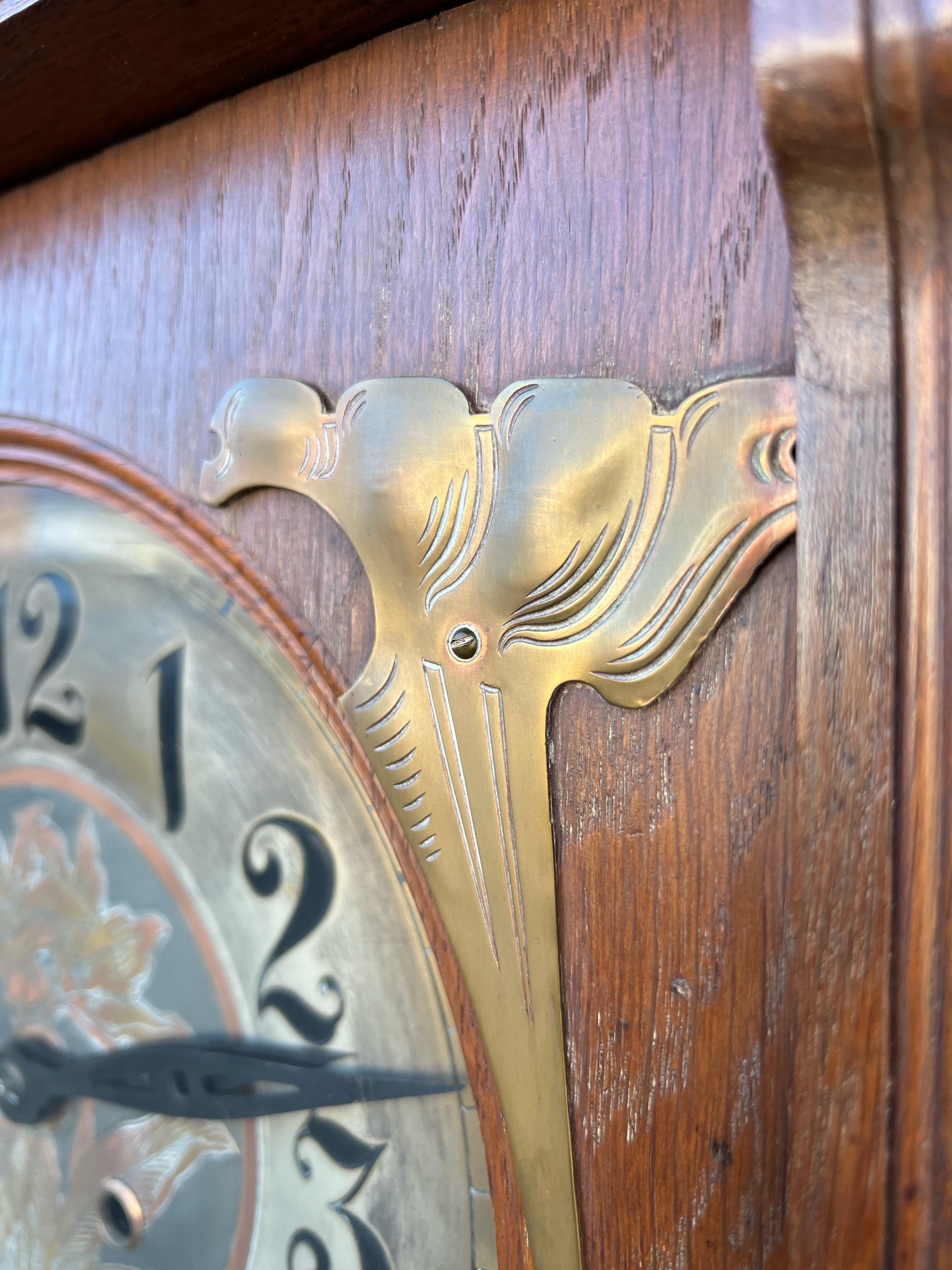 Large Arts & Crafts Brass & Oak Gustave Serrurier-Bovy Style Wall Clock, ca 1900 For Sale 10